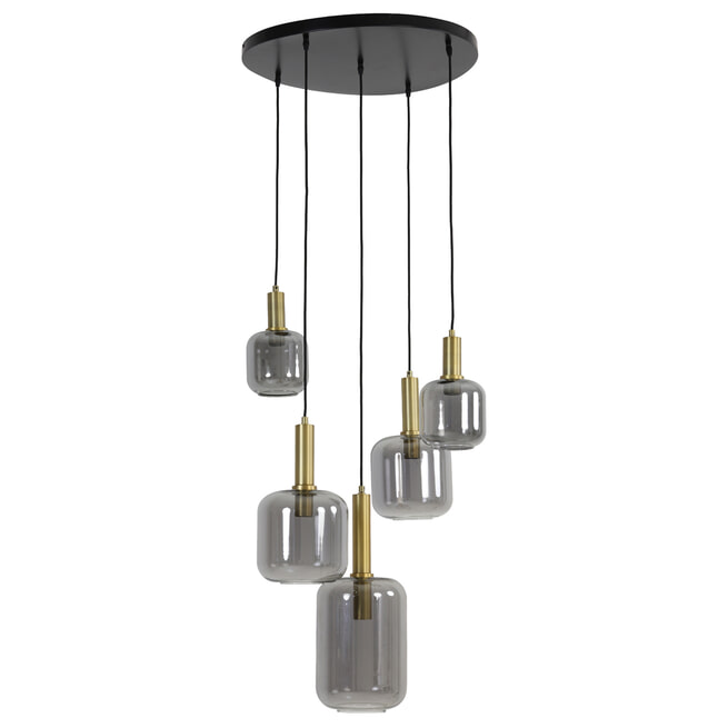 Light & Living Hanglamp 'Lekar' 5-Lamps, kleur Antiek Brons/Smoke