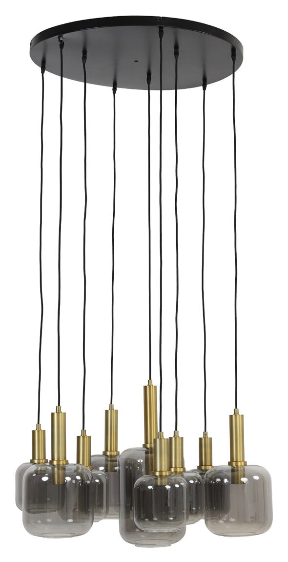Light & Living Hanglamp 'Lekar' 9-Lamps, kleur Antiek Brons/Smoke