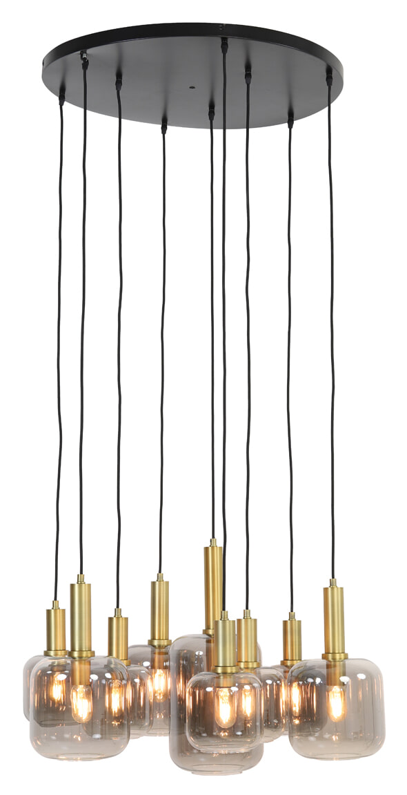 Light & Living Hanglamp 'Lekar' 9-Lamps, kleur Antiek Brons/Smoke