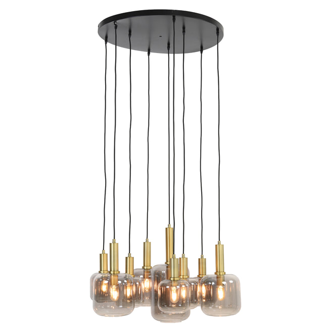 Light & Living Hanglamp 'Lekar' 9-Lamps, kleur Antiek Brons/Smoke