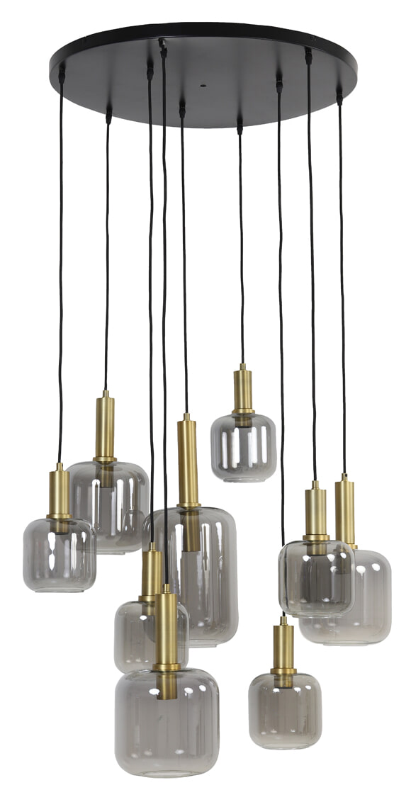 Light & Living Hanglamp 'Lekar' 9-Lamps, kleur Antiek Brons/Smoke