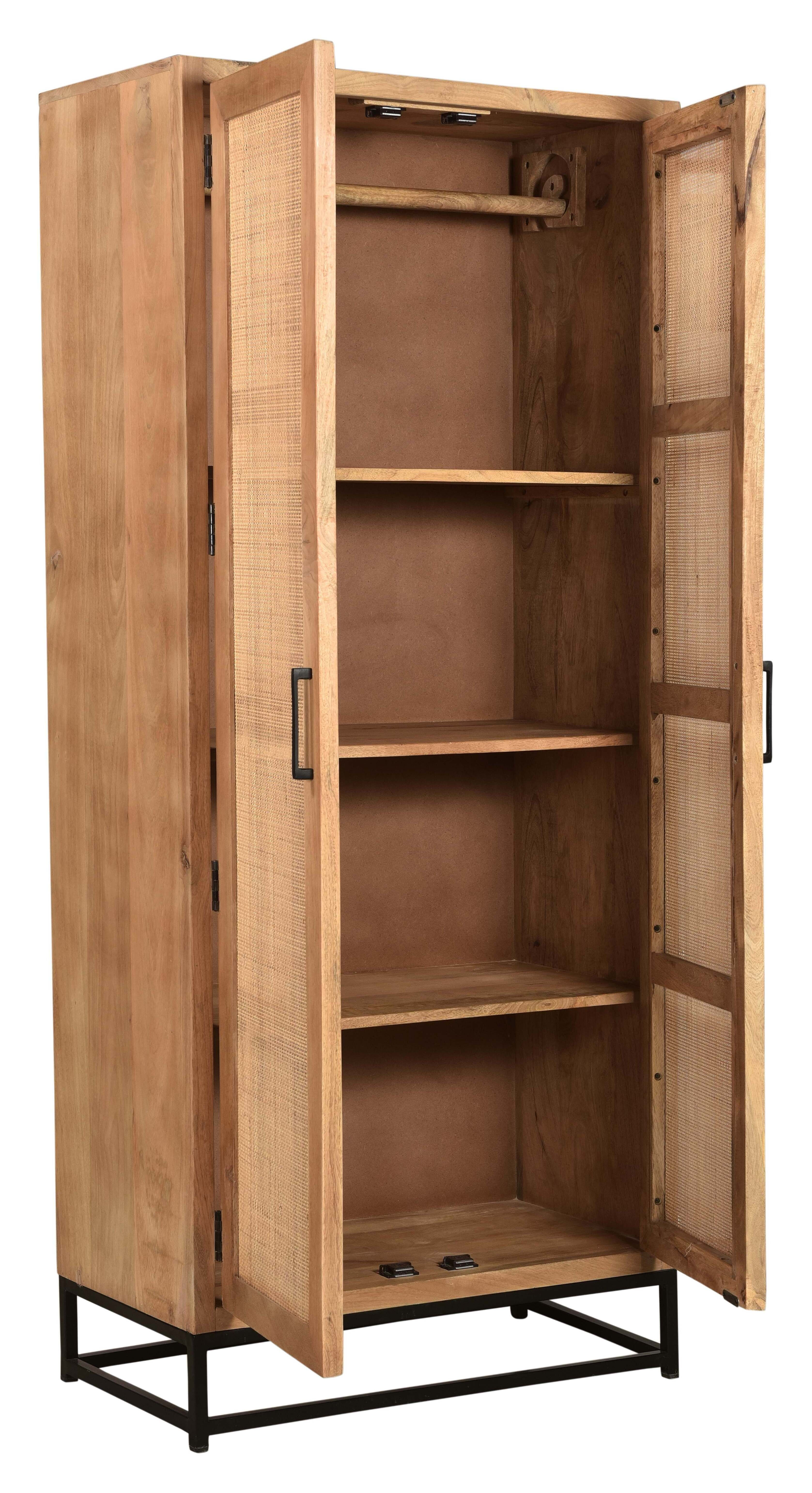 Artistiq Kledingkast 'Denice' Mangohout en rotan, 180 x 80cm