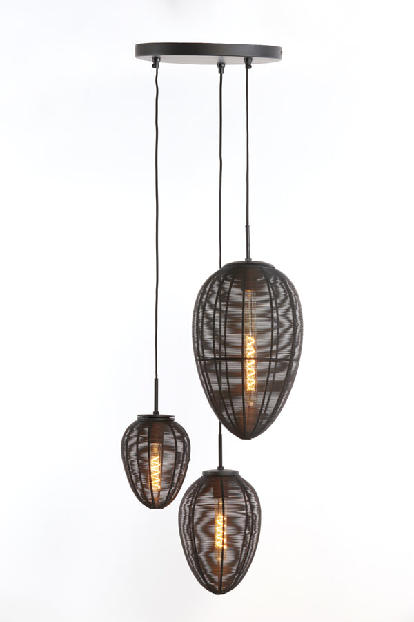 Light & Living Hanglamp Yaelle 3-Lamps Getrapt - Mat Zwart