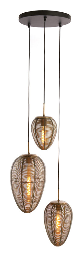Light & Living Hanglamp Yaelle 3-Lamps Getrapt - Antiek Brons/Mat Zwart