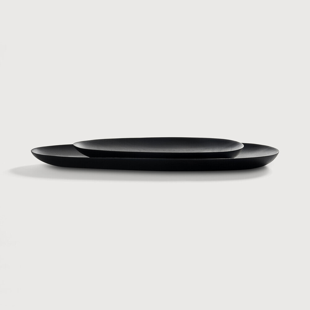 Ethnicraft Ovale Schaal Thin Oval Mahoniehout, Set van 2 stuks - Zwart - Ovaal