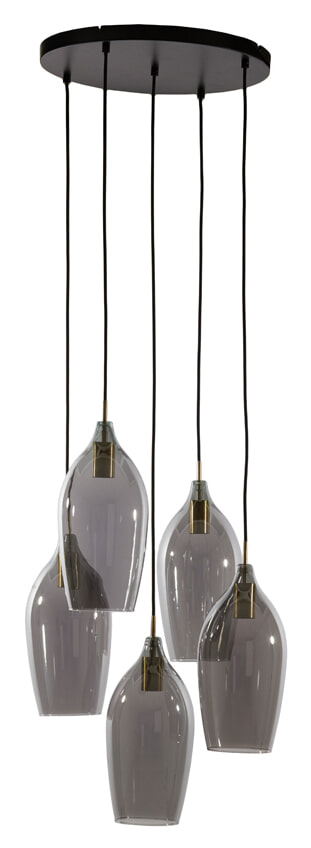 Light & Living Hanglamp 'Lukaro' 5-lamps, kleur Smoke/Antiek Brons