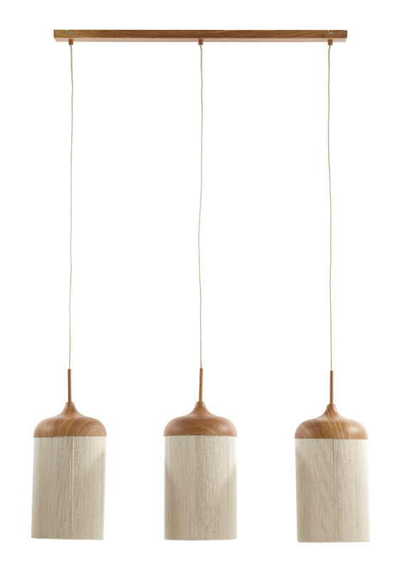 Light & Living Hanglamp 'Dania' Houtlook en touw, 3-lamps, kleur Licht hout