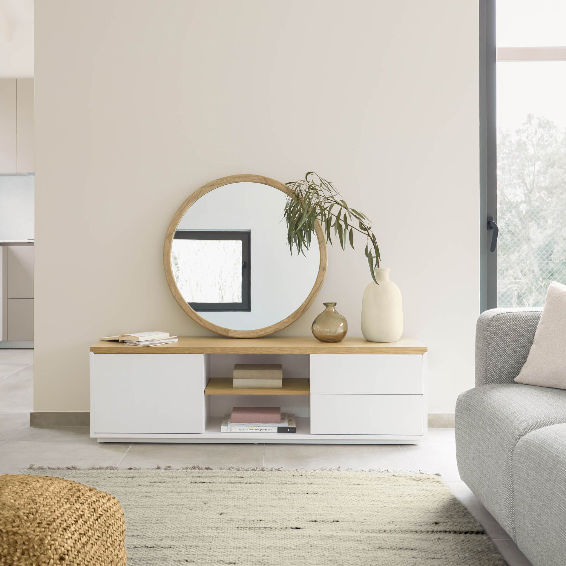 Kave Home TV-meubel Abilen Eiken, 150 x 44cm - Wit