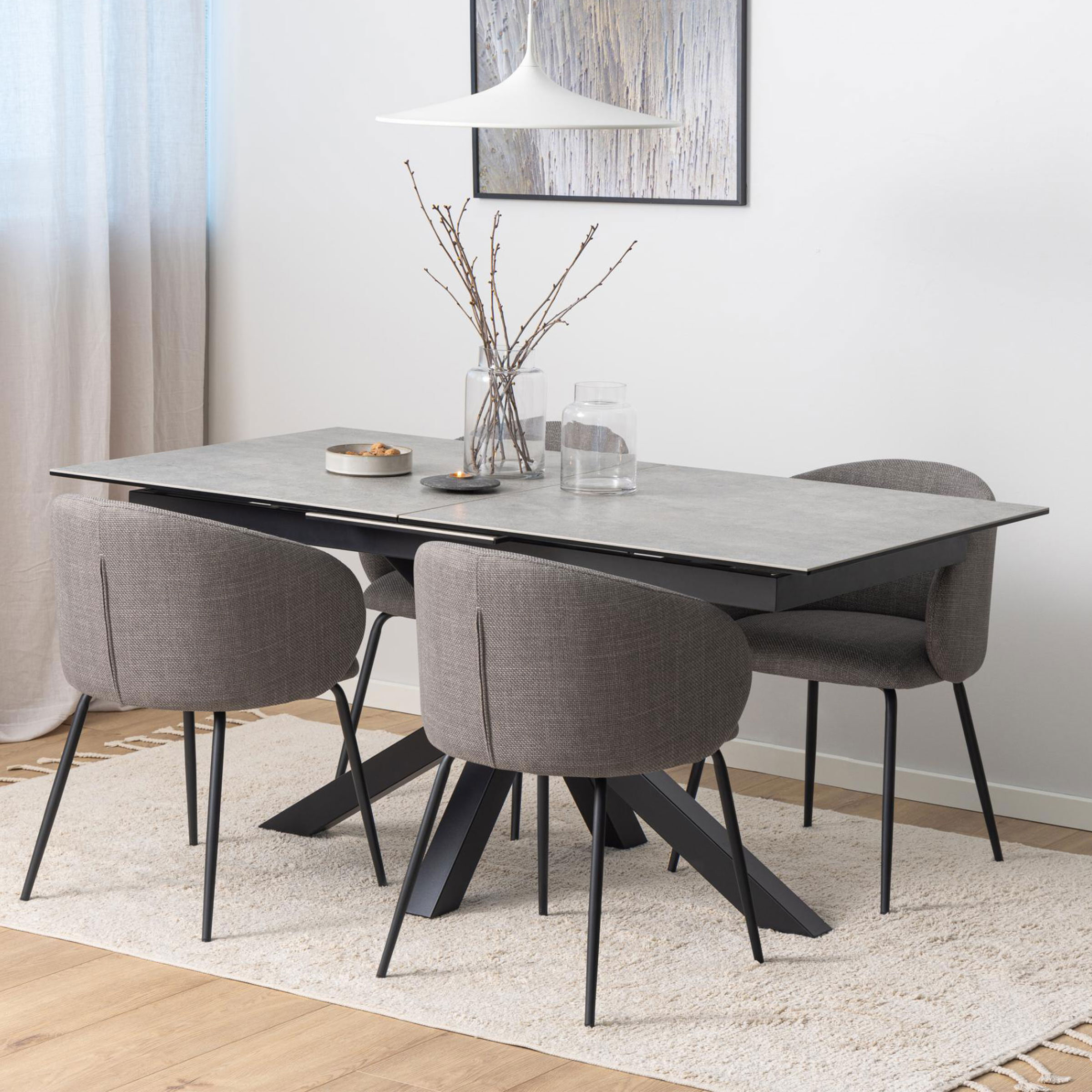 Bendt Uitschuifbare Eettafel 'Line' Keramiek, 168/210 x 90cm, kleur Grijs