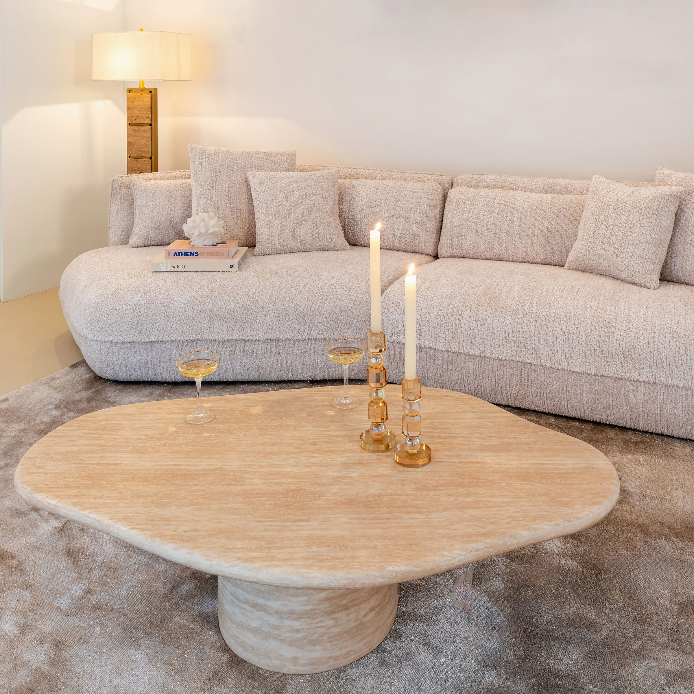 Richmond Organische Salontafel 'Fictus' Travertin look, 130 x 80cm
