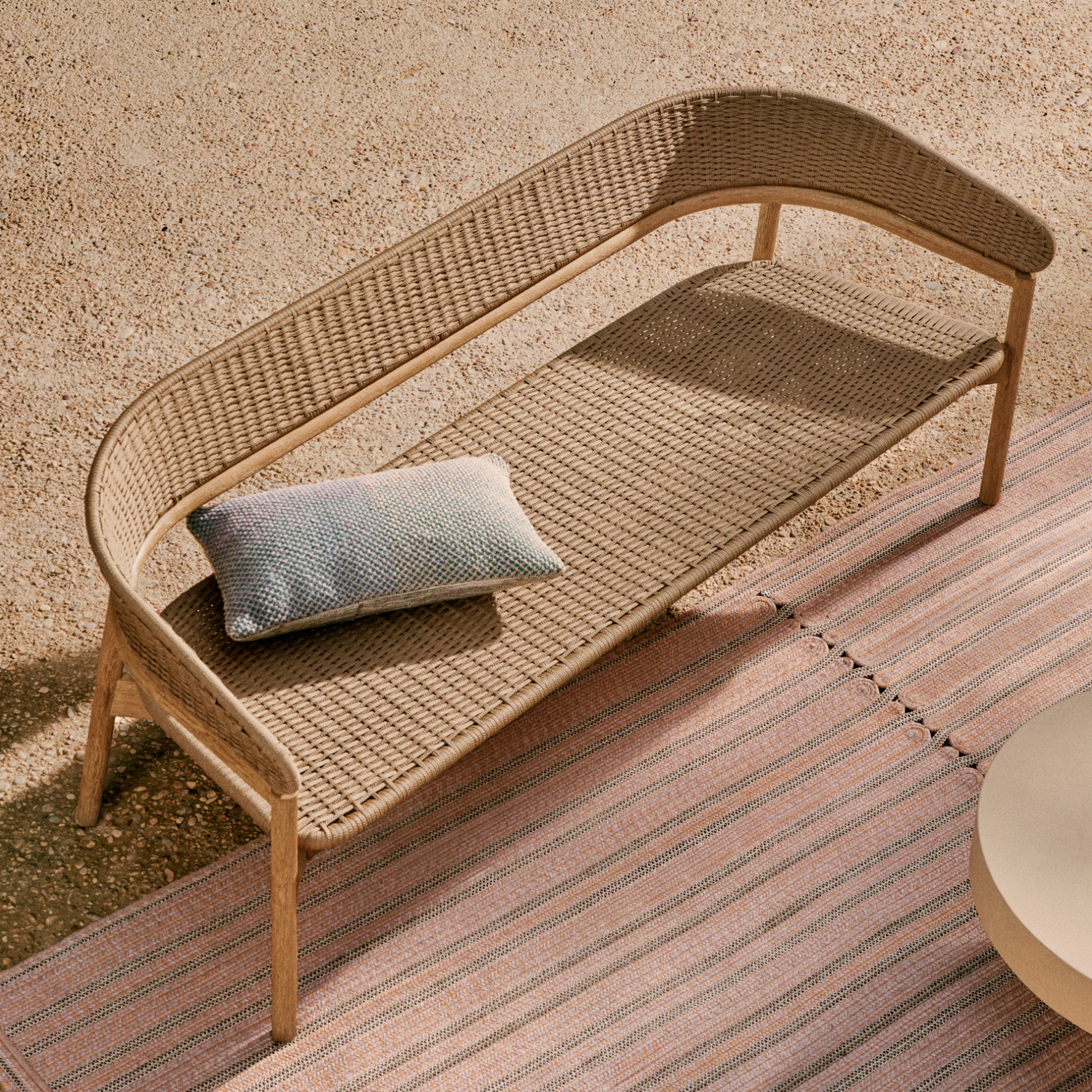 Kave Home 3-zits Tuinbank Arinella Acaciahout en geweven touw - Beige