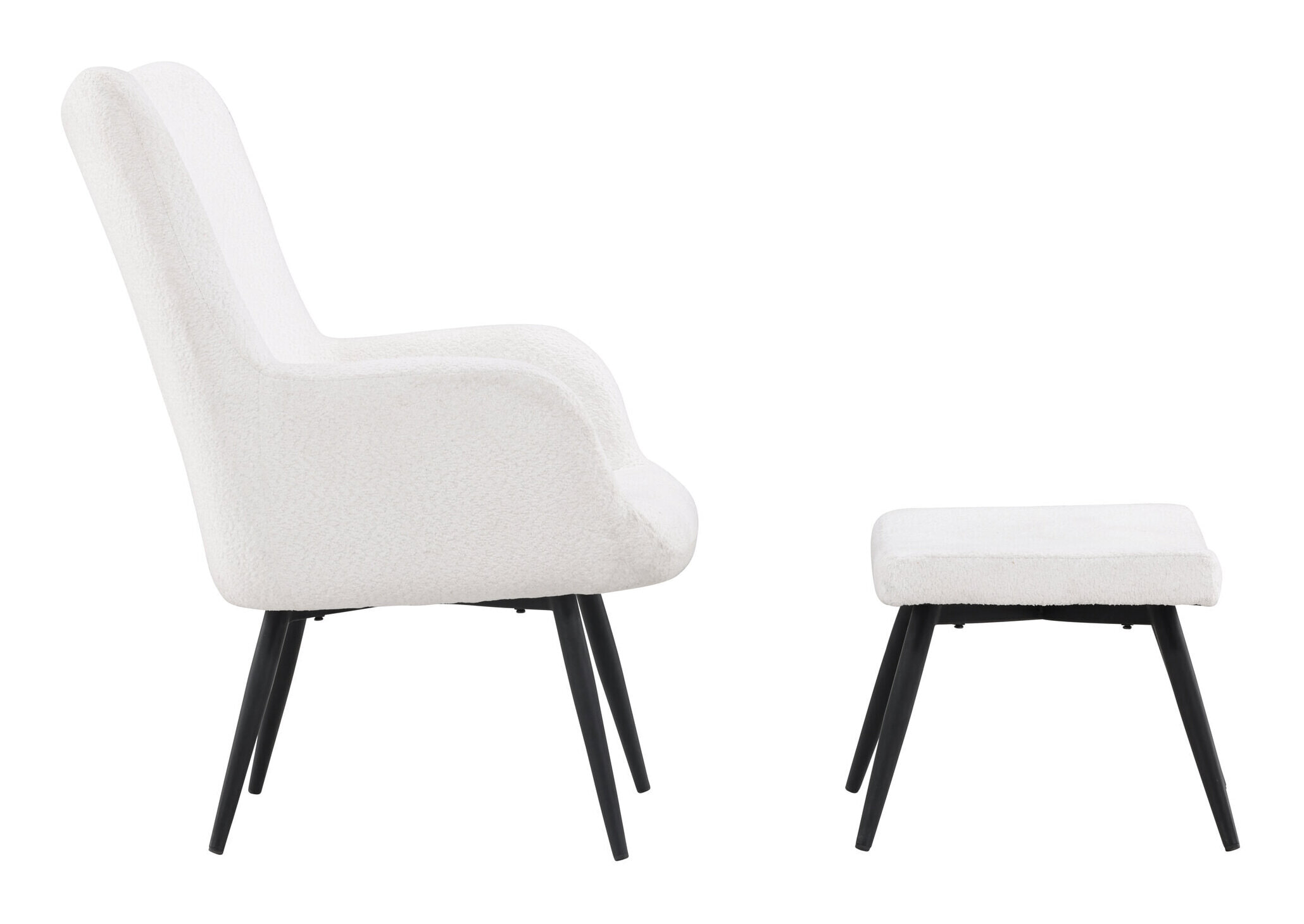 Nohr Fauteuil 'Shaguana' Met voetenbank, Bouclé, kleur Wit