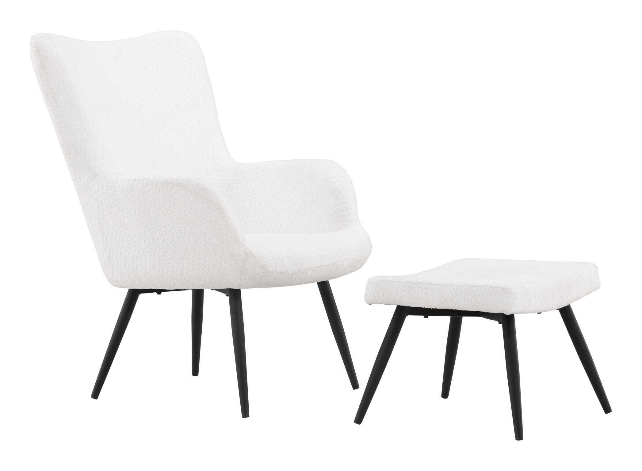 Nohr Fauteuil 'Shaguana' Met voetenbank, Bouclé, kleur Wit