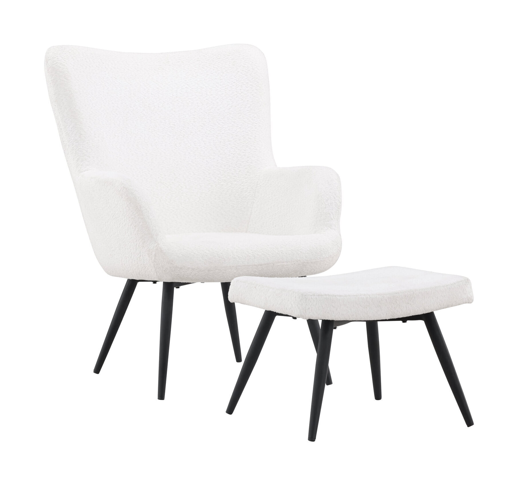 Nohr Fauteuil 'Shaguana' Met voetenbank, Bouclé, kleur Wit