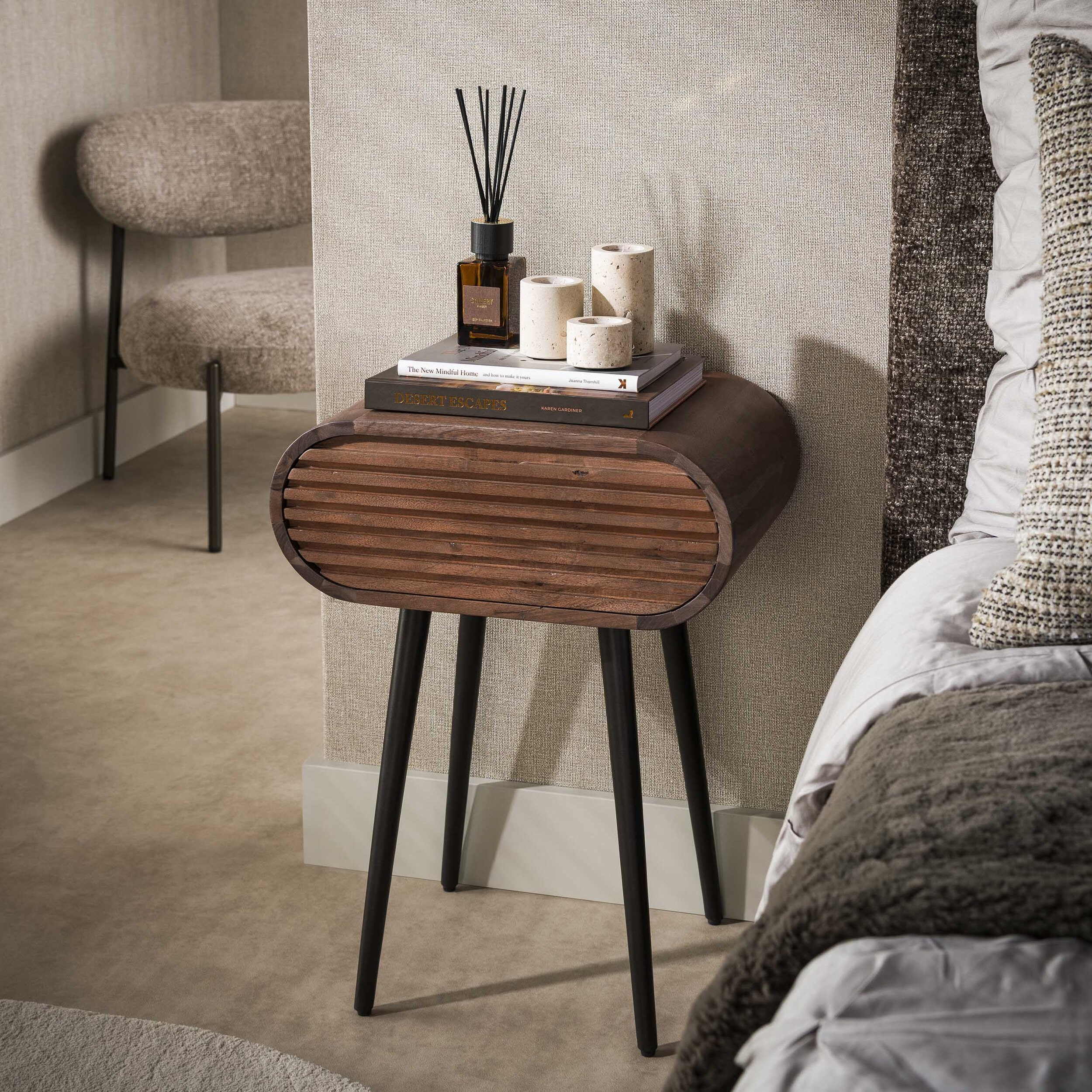 LifestyleFurn Nachtkastje Grady Acaciahout, Met 1 lade - Bruin