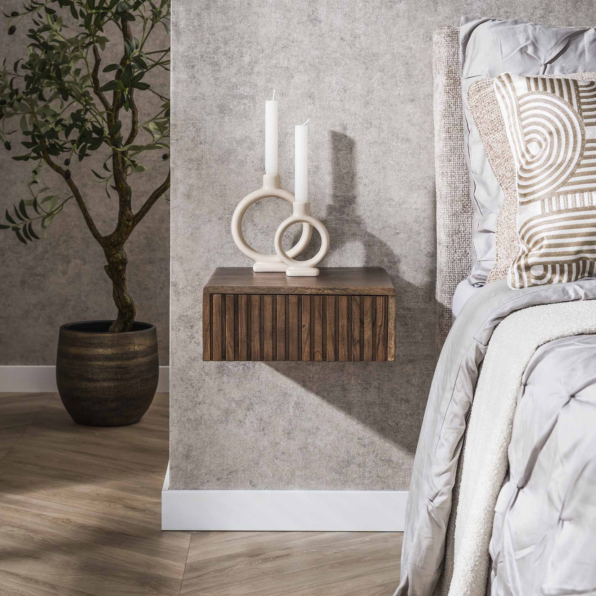 LifestyleFurn Zwevend Nachtkastje 'Alania' Met 1 lade, Acaciahout