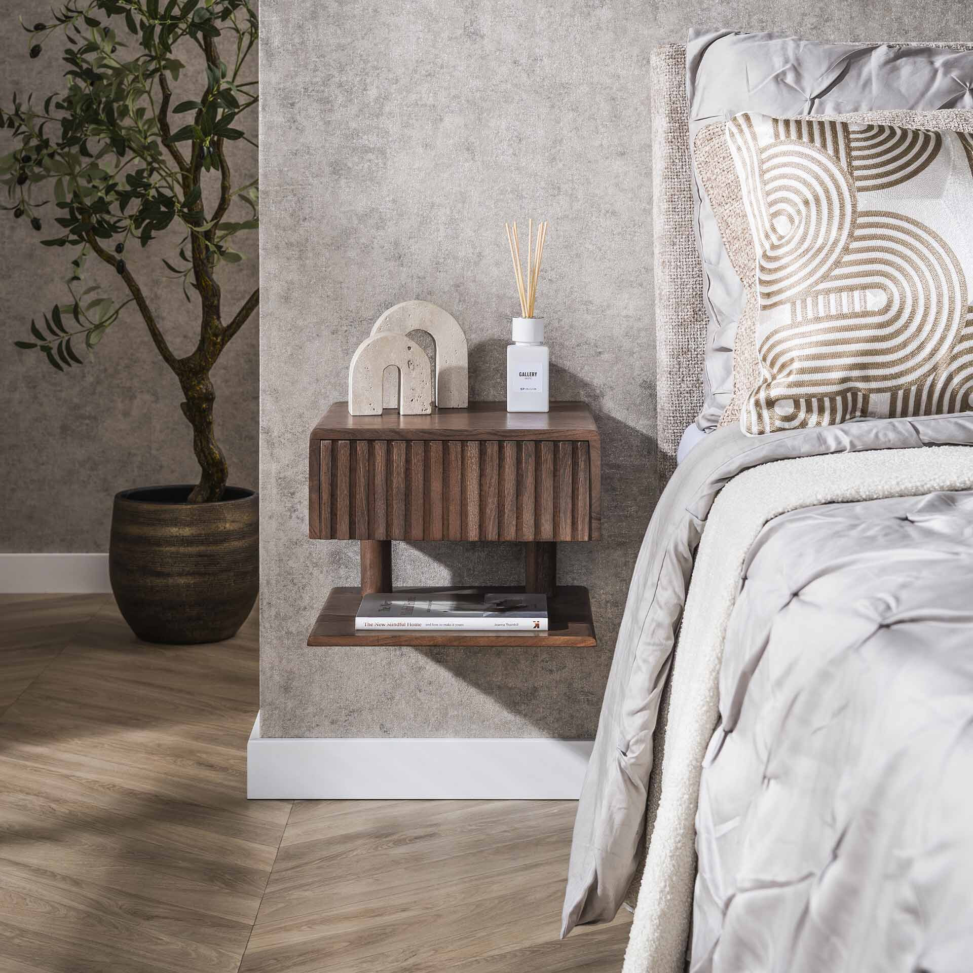 LifestyleFurn Zwevend Nachtkastje 'Alania' Met 1 lade en legplank, Acaciahout