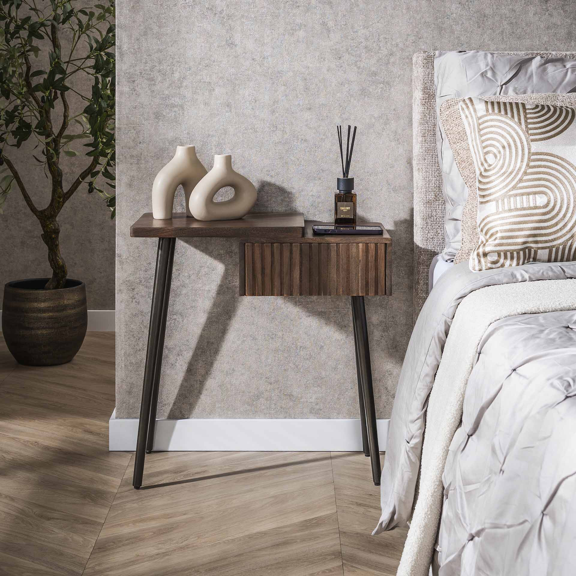 LifestyleFurn Nachtkastje 'Alania' Met 1 lade en legplank, Acaciahout