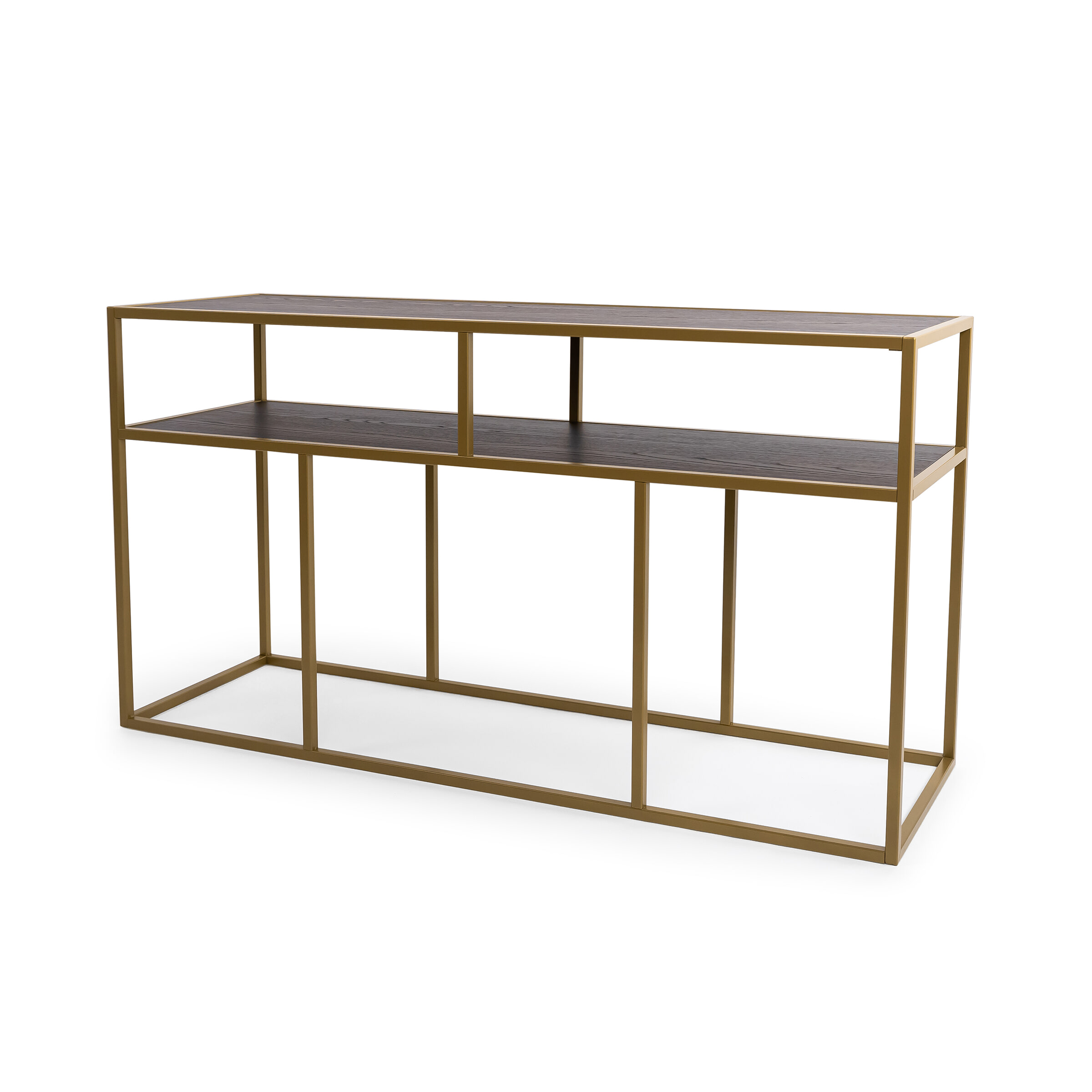 Stalux Side-table 'Teun' 150cm, kleur goud - bruin hout