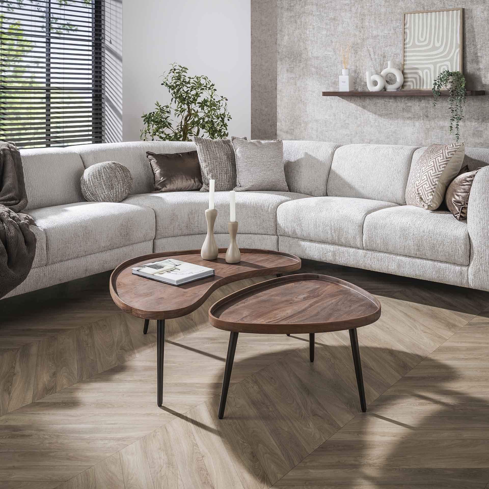 LifestyleFurn Organische Salontafel 'Alania' Acaciahout, Set van 2 stuks