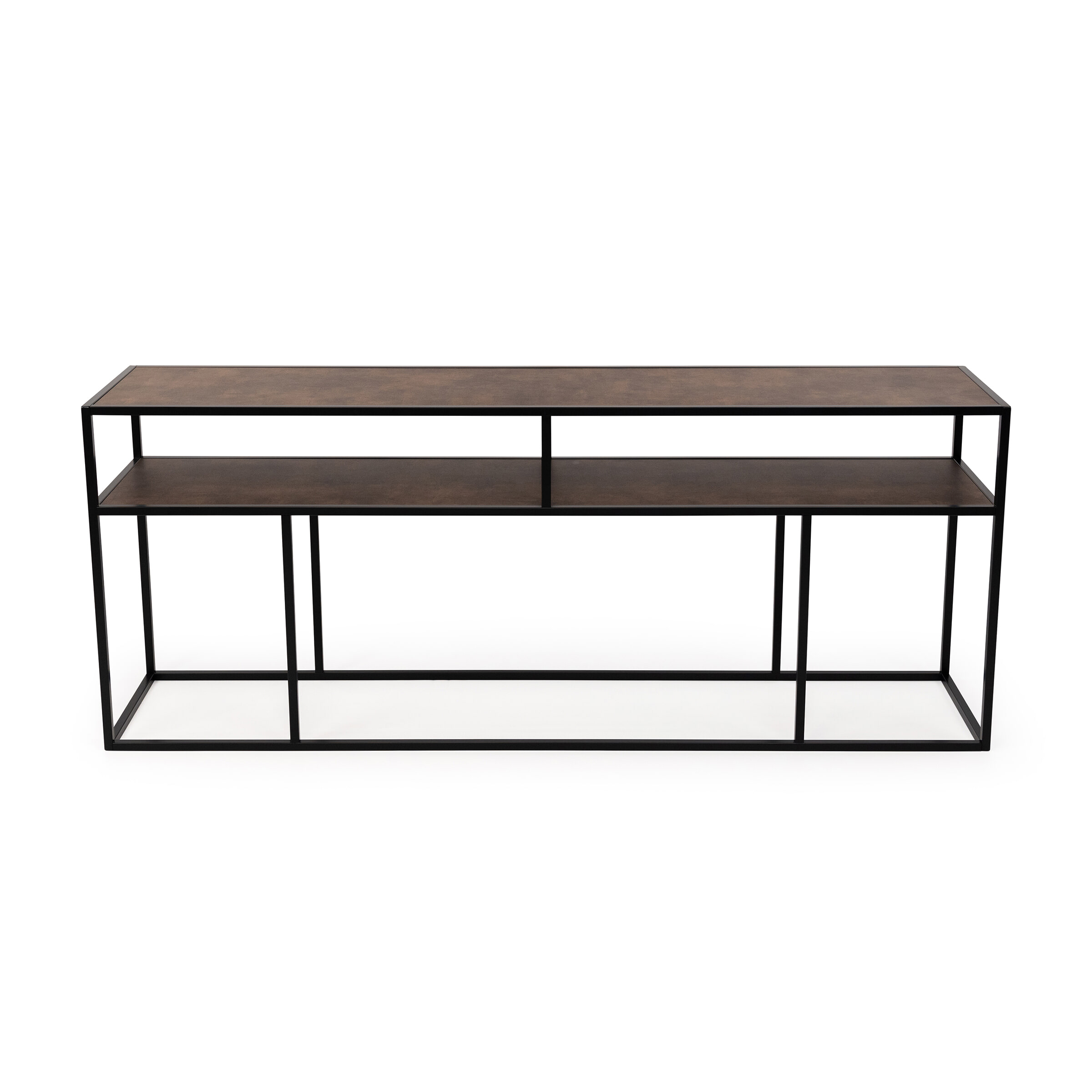 STALUX Side-table Teun 200cm - zwart / lederlook bruin