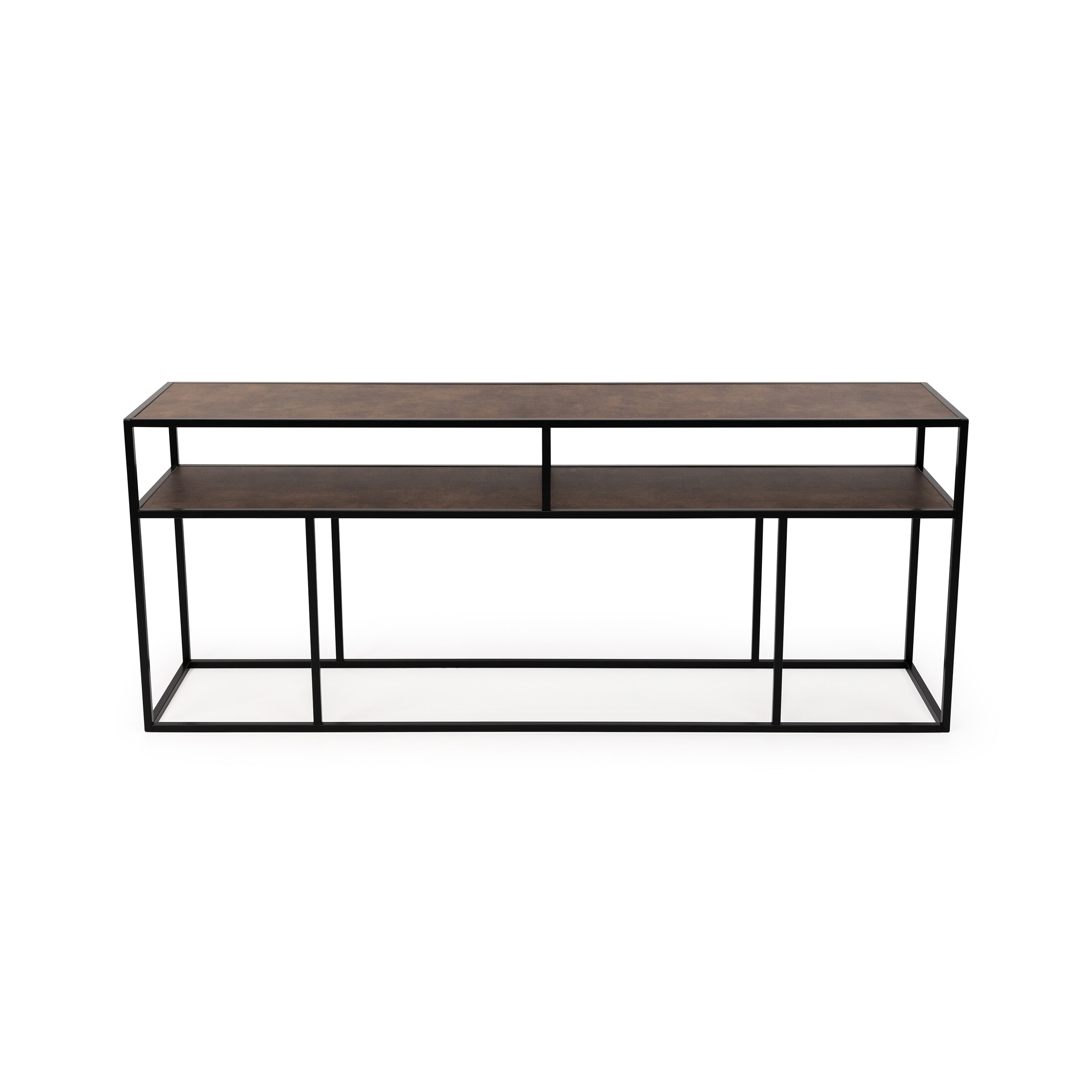 STALUX Side-table Teun 200cm - zwart / lederlook bruin