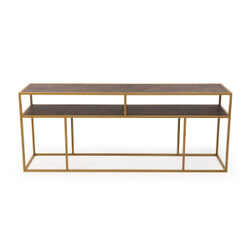 STALUX Side-table 'Teun' 200cm, kleur goud / lederlook bruin