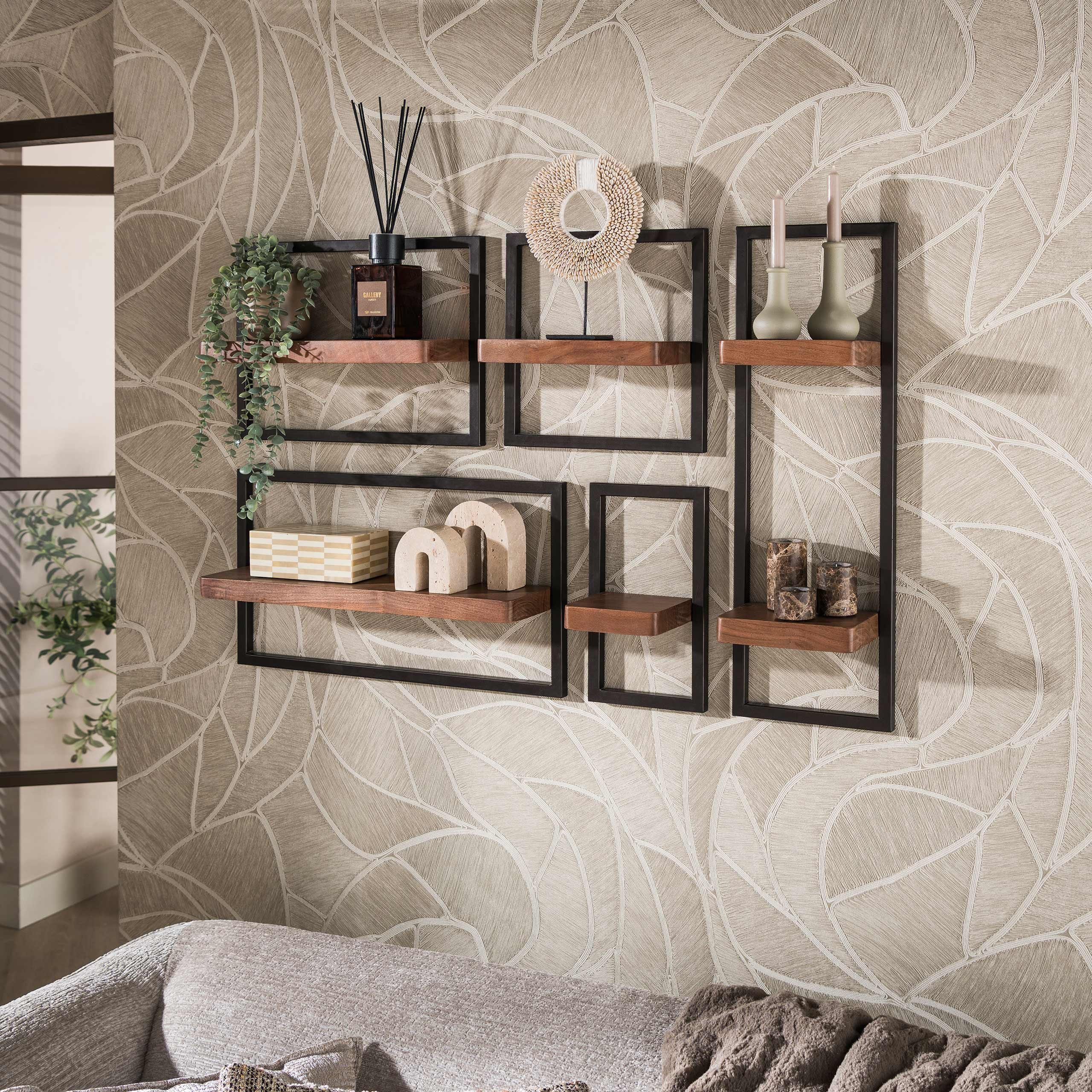 LifestyleFurn Wandplank Alania Acaciahout, Set van 5 stuks - Bruin