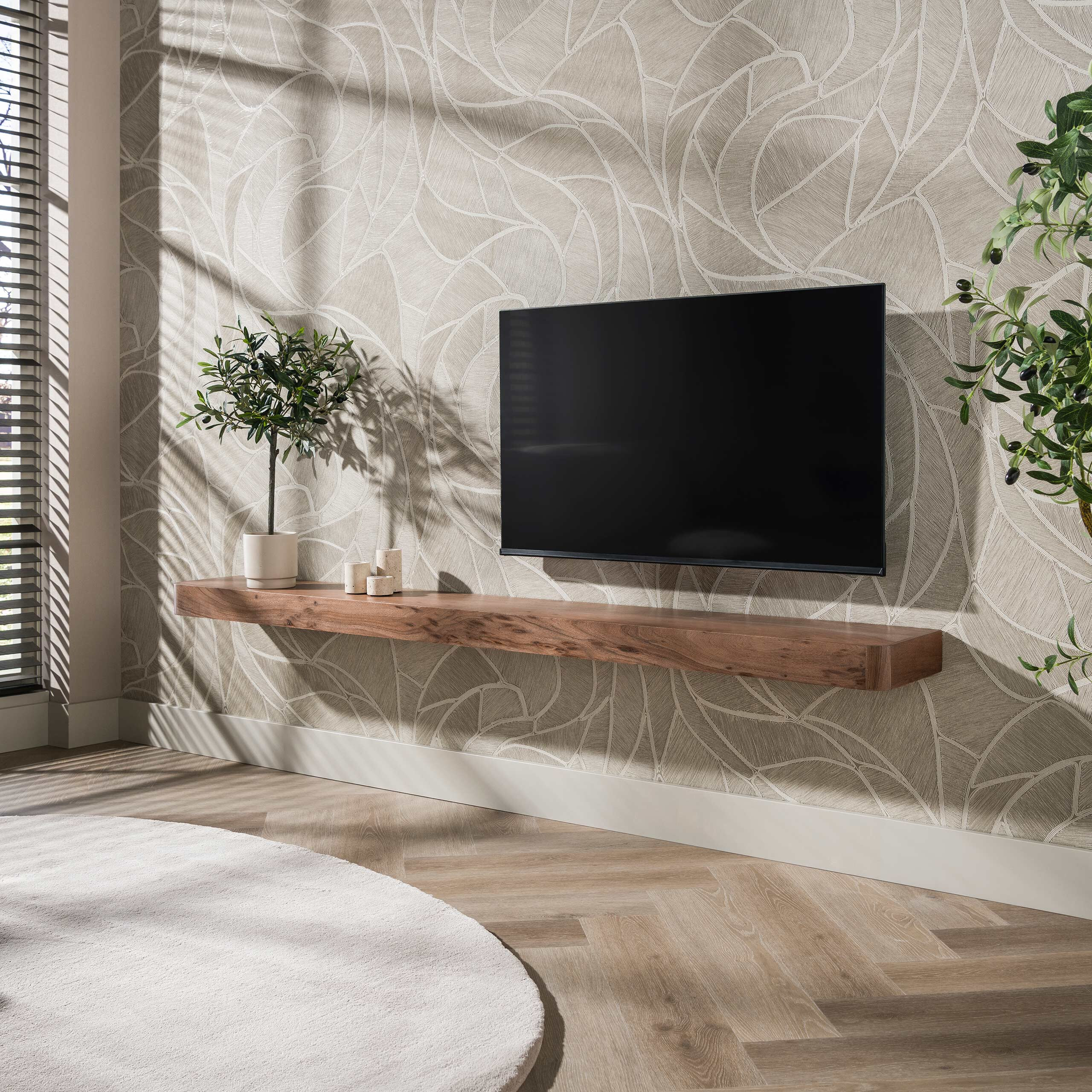 LifestyleFurn Wandplank Alania Acaciahout, 200cm - Bruin