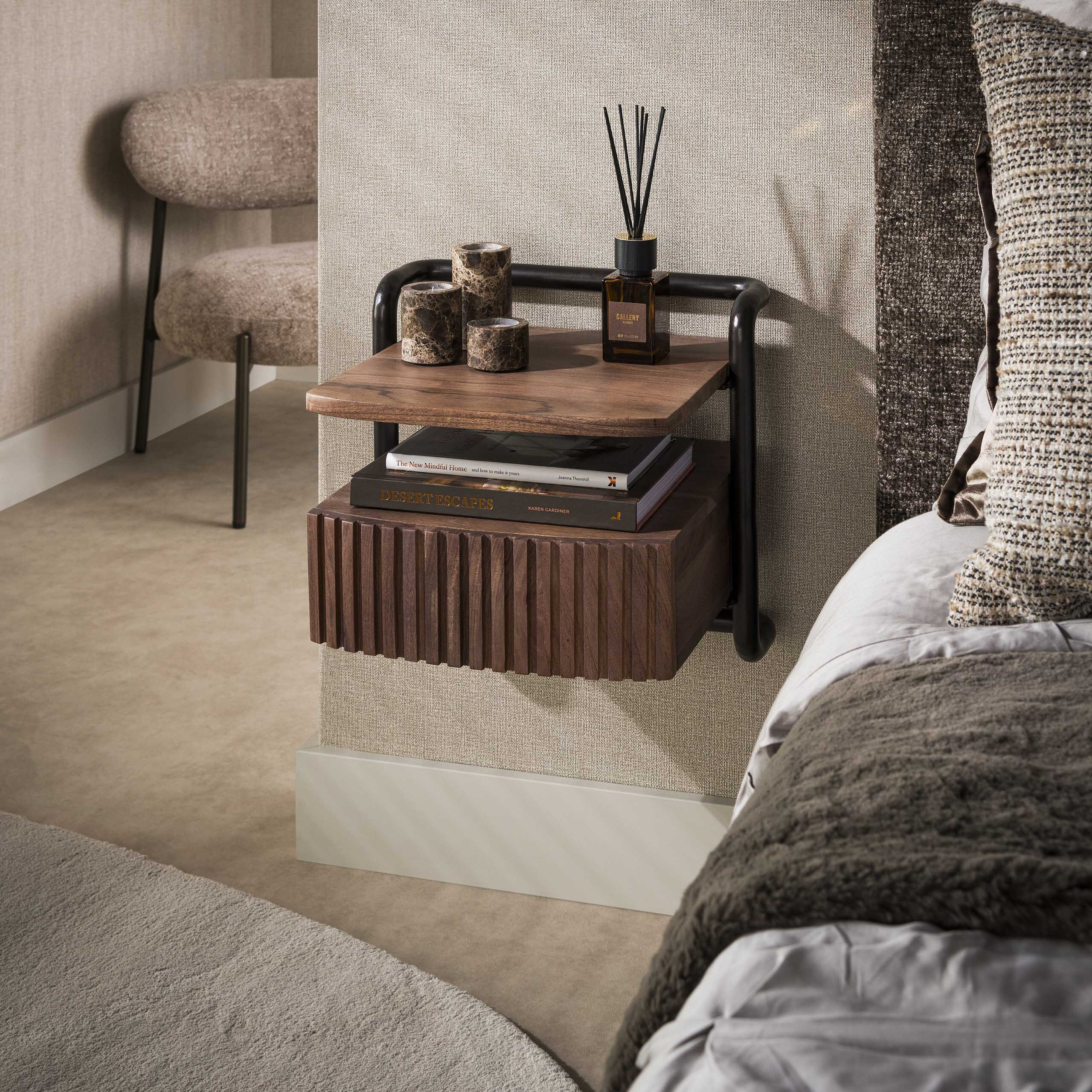 LifestyleFurn Zwevend Nachtkastje Trayon Acaciahout, Met 1 lade - Bruin