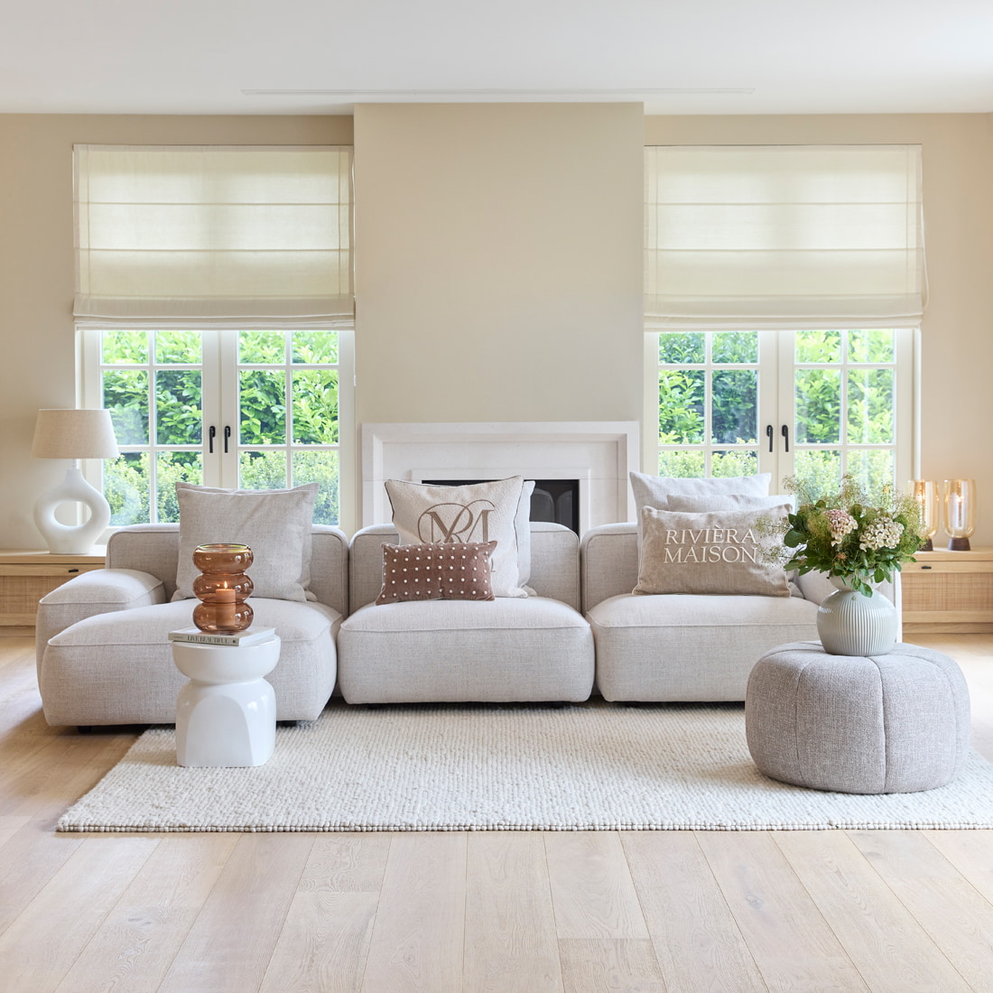 Rivièra Maison Hocker 'Falcone' Chenille Jacquard, kleur Glossy Flax