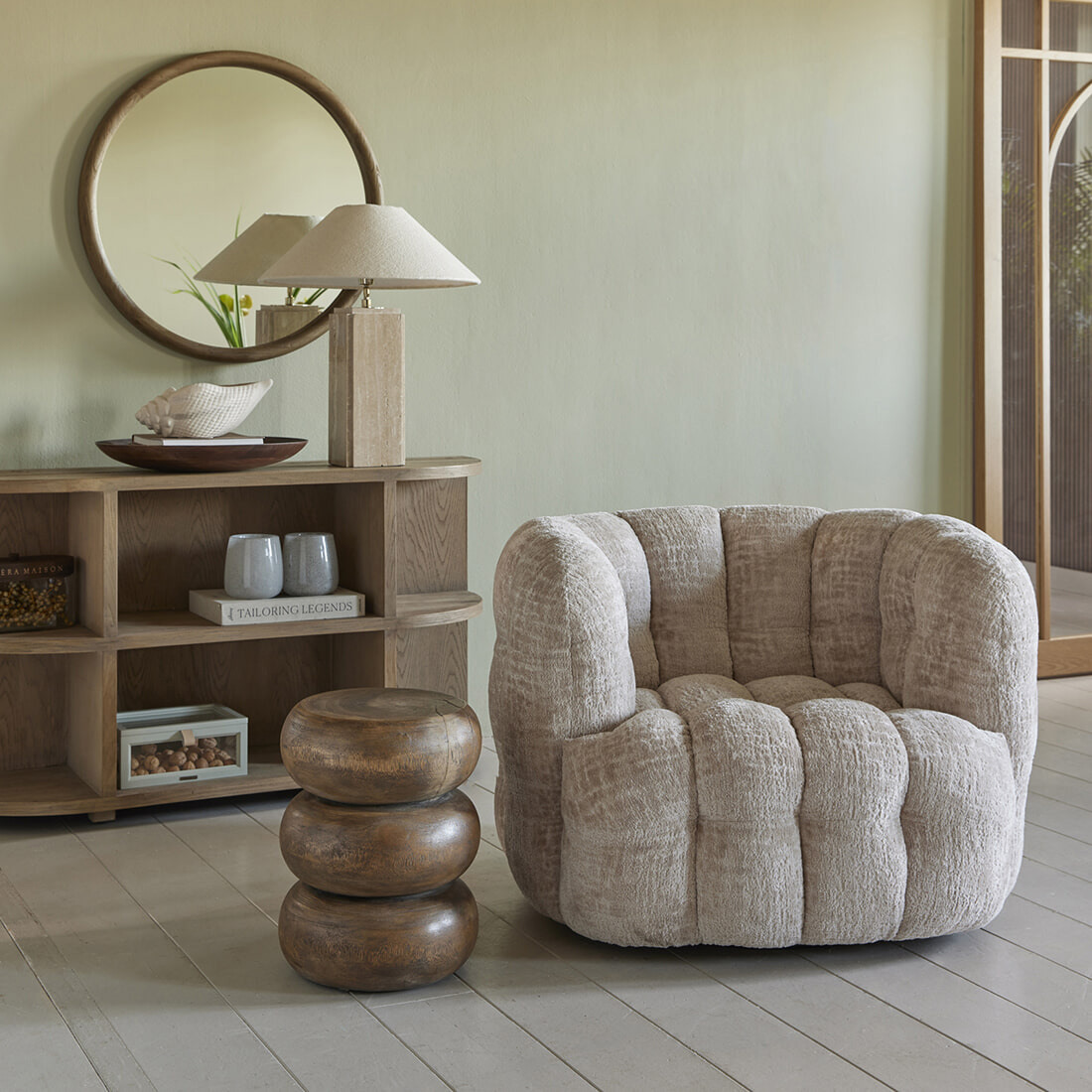 Rivièra Maison Draaifauteuil 'Arosa' Chenille, kleur Naturel