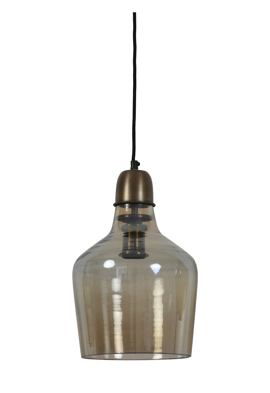 Light & Living Hanglamp 'Sage' 23cm, glas bruin-antiek brons