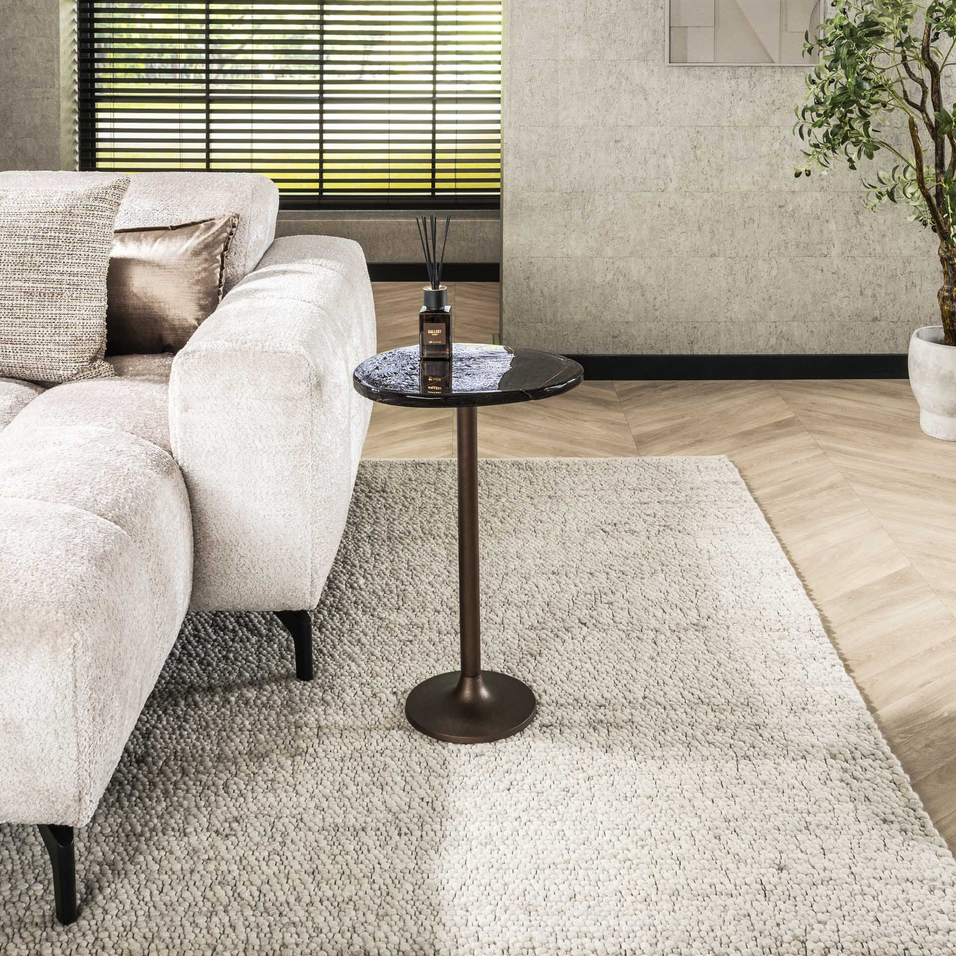 LifestyleFurn Organische Bijzettafel Cassidi Glas, 38 x 33cm - Koper Antiek