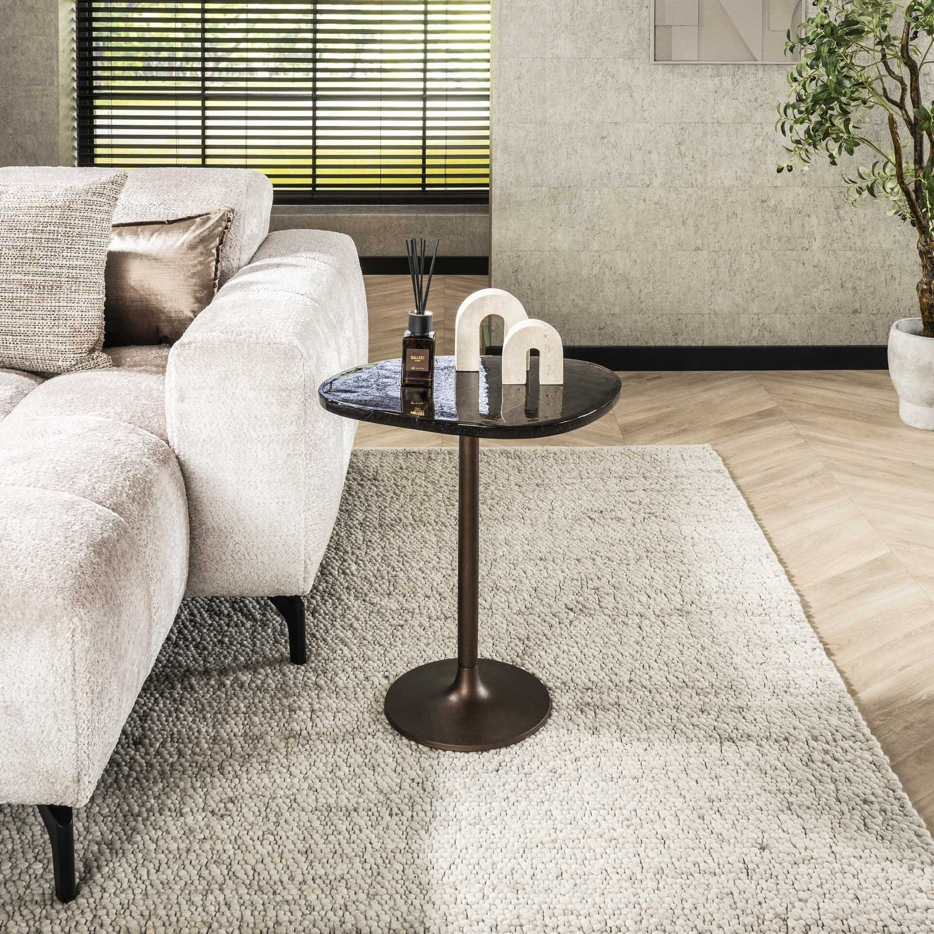 LifestyleFurn Organische Bijzettafel Cassidi Glas, 50 x 42cm - Koper Antiek