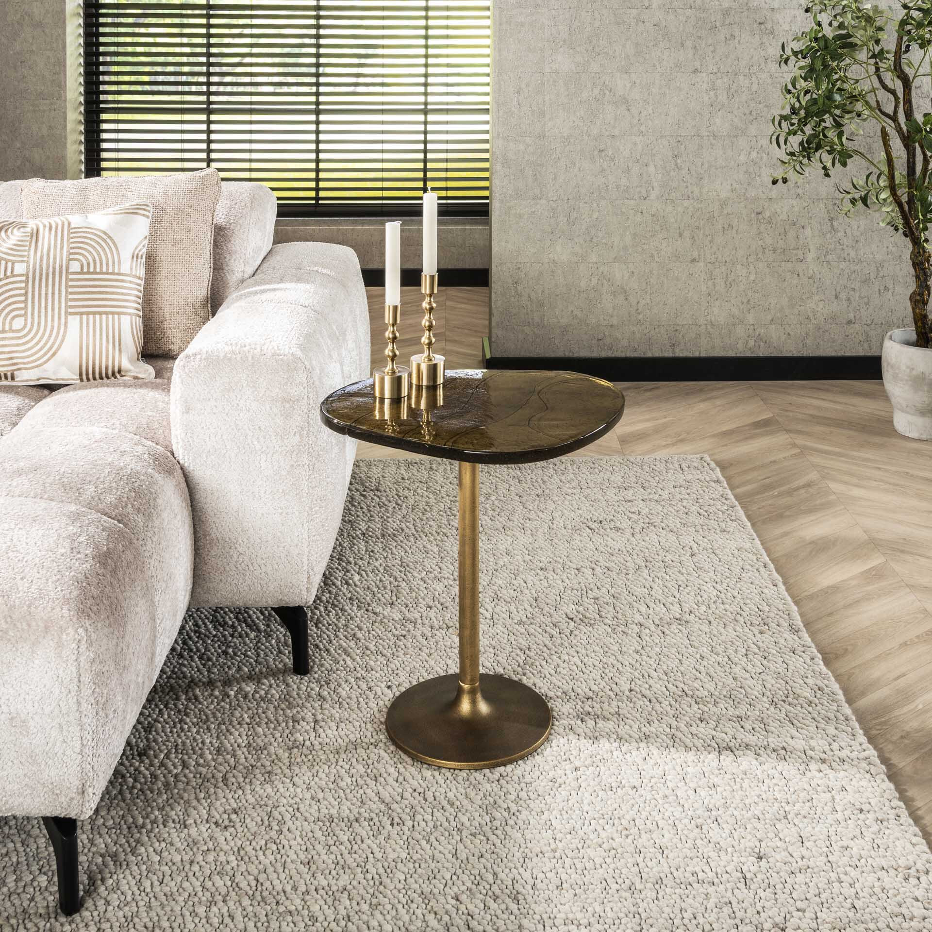 LifestyleFurn Organische Bijzettafel Cassidi Glas, 50 x 42cm - Goud Antiek