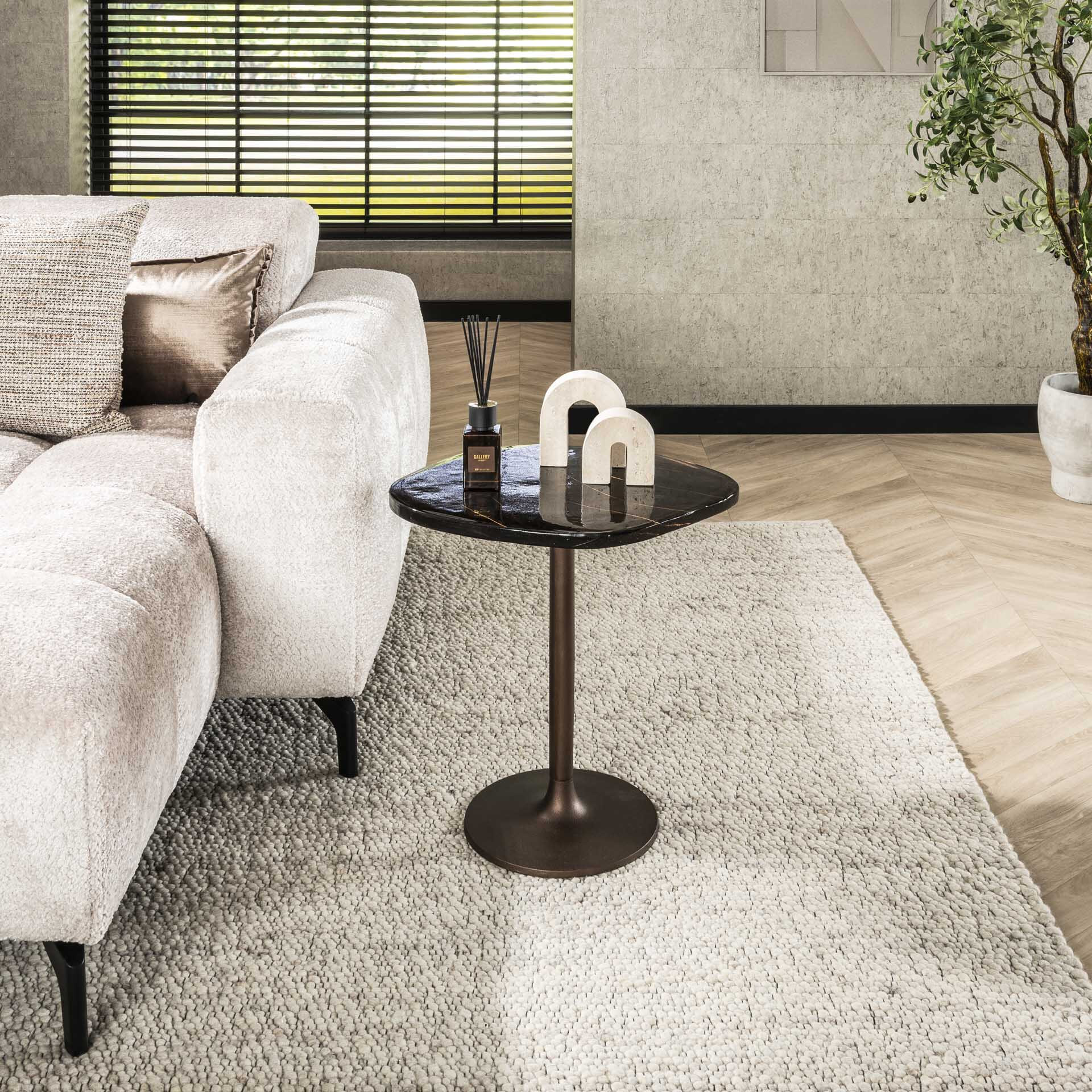 LifestyleFurn Organische Bijzettafel Cassidi Glas, 53 x 42cm - Koper Antiek