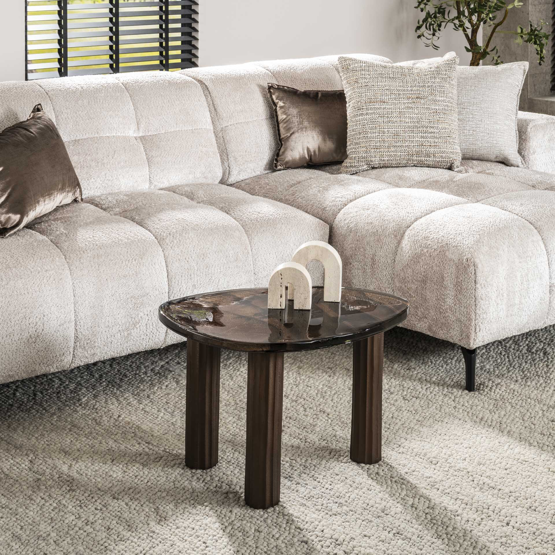 LifestyleFurn Organische Salontafel Cassidi Glas, 62 x 45cm - Koper Antiek