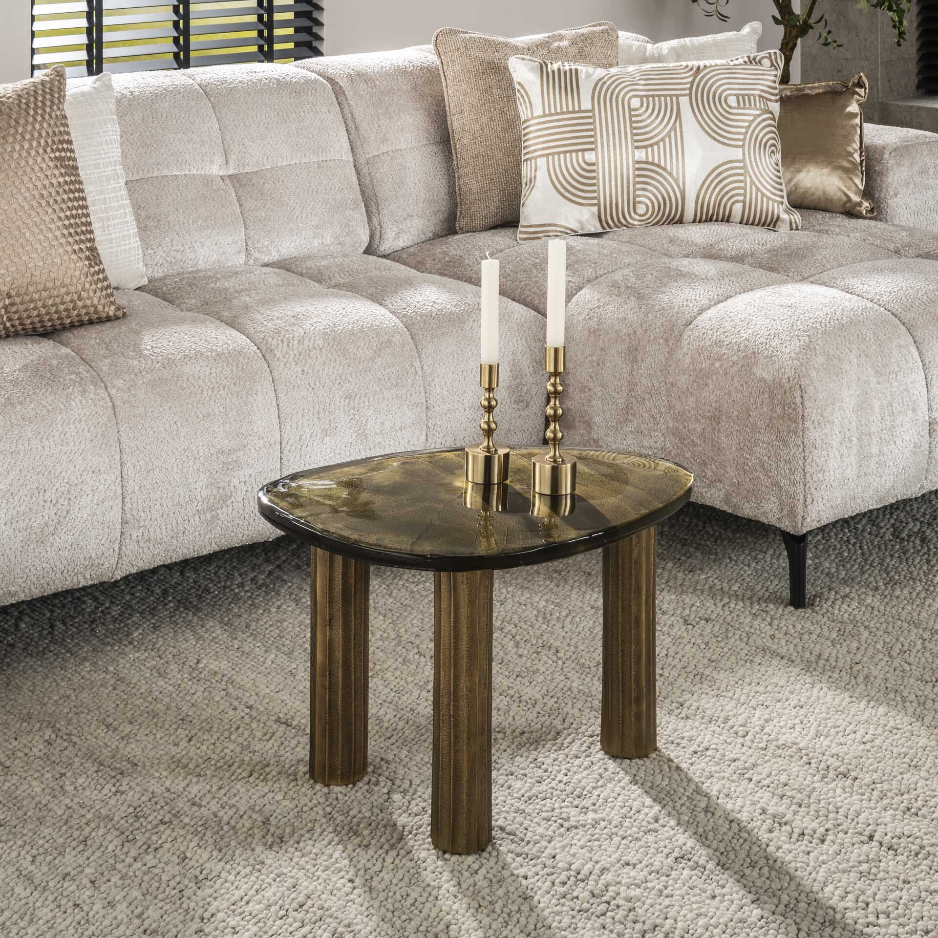 LifestyleFurn Organische Salontafel Cassidi Glas, 62 x 45cm - Goud Antiek