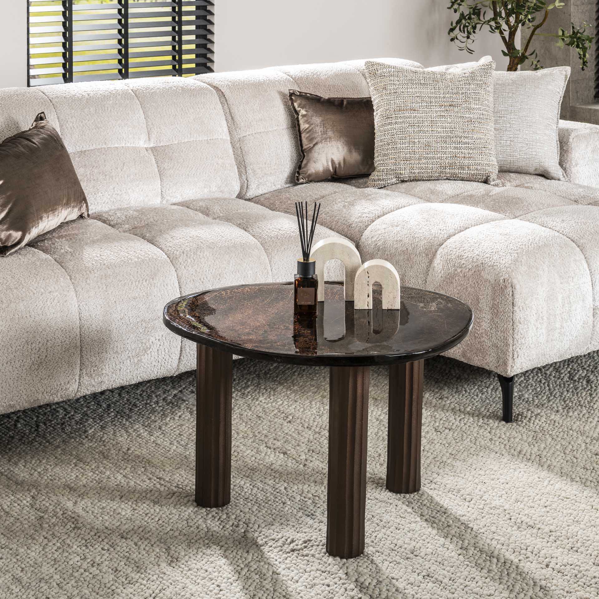 LifestyleFurn Organische Salontafel Cassidi Glas, 70 x 59cm - Koper Antiek