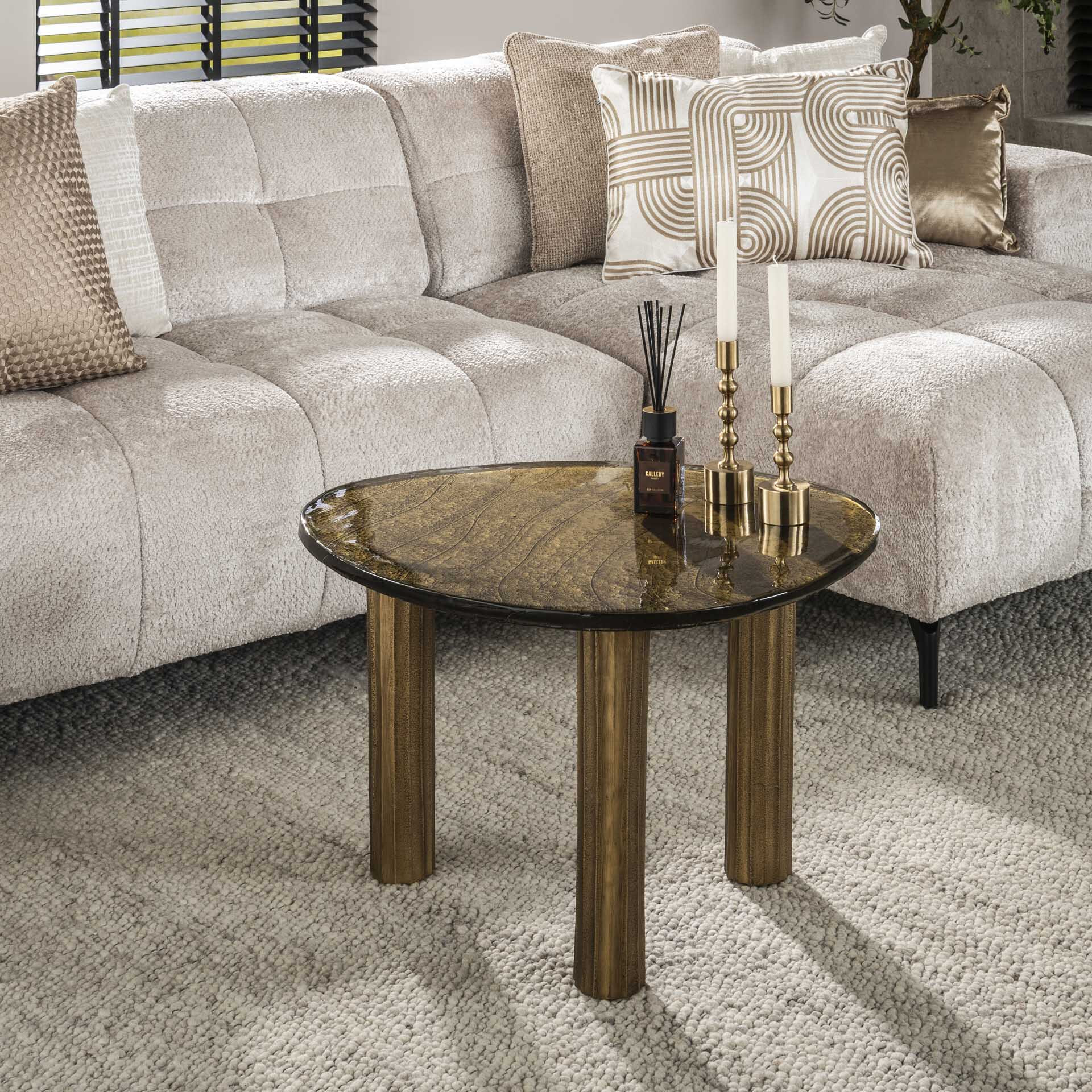 LifestyleFurn Organische Salontafel Cassidi Glas, 70 x 59cm - Goud Antiek