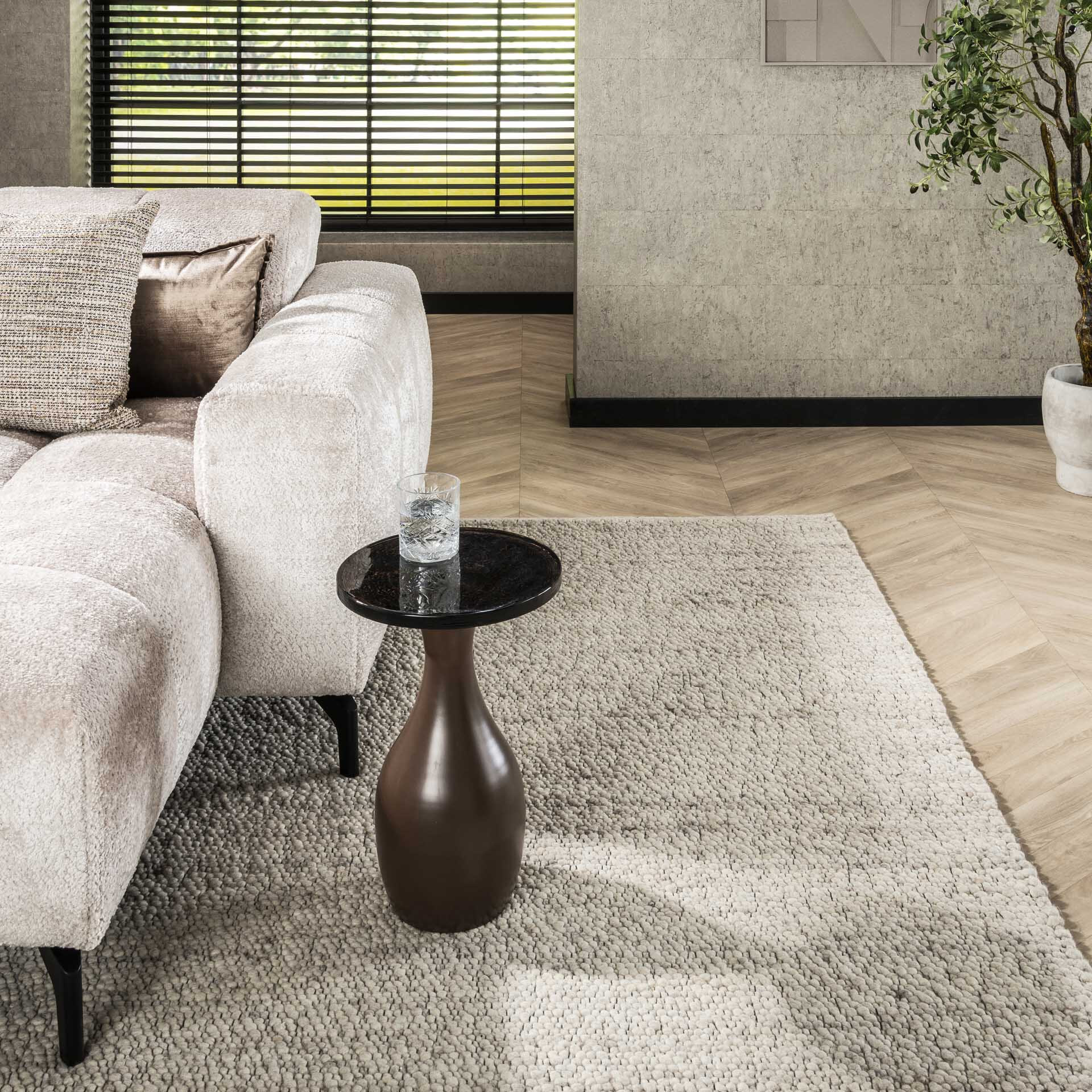 LifestyleFurn Ronde Bijzettafel Cassidi Glas, 30cm - Koper Antiek
