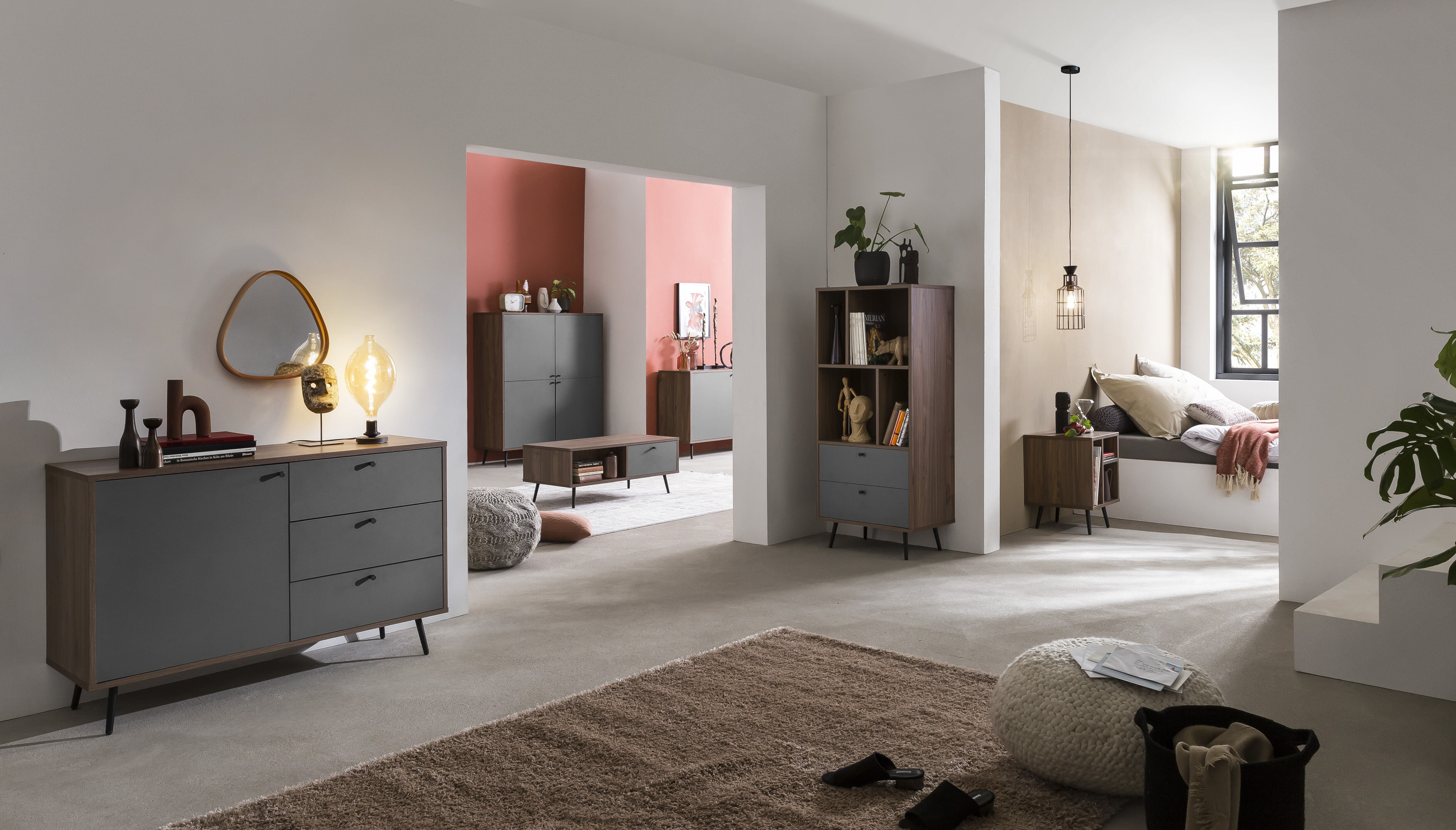 Artistiq Wandkast 'Romain' 138 x 60cm, kleur Walnoot / Grijs