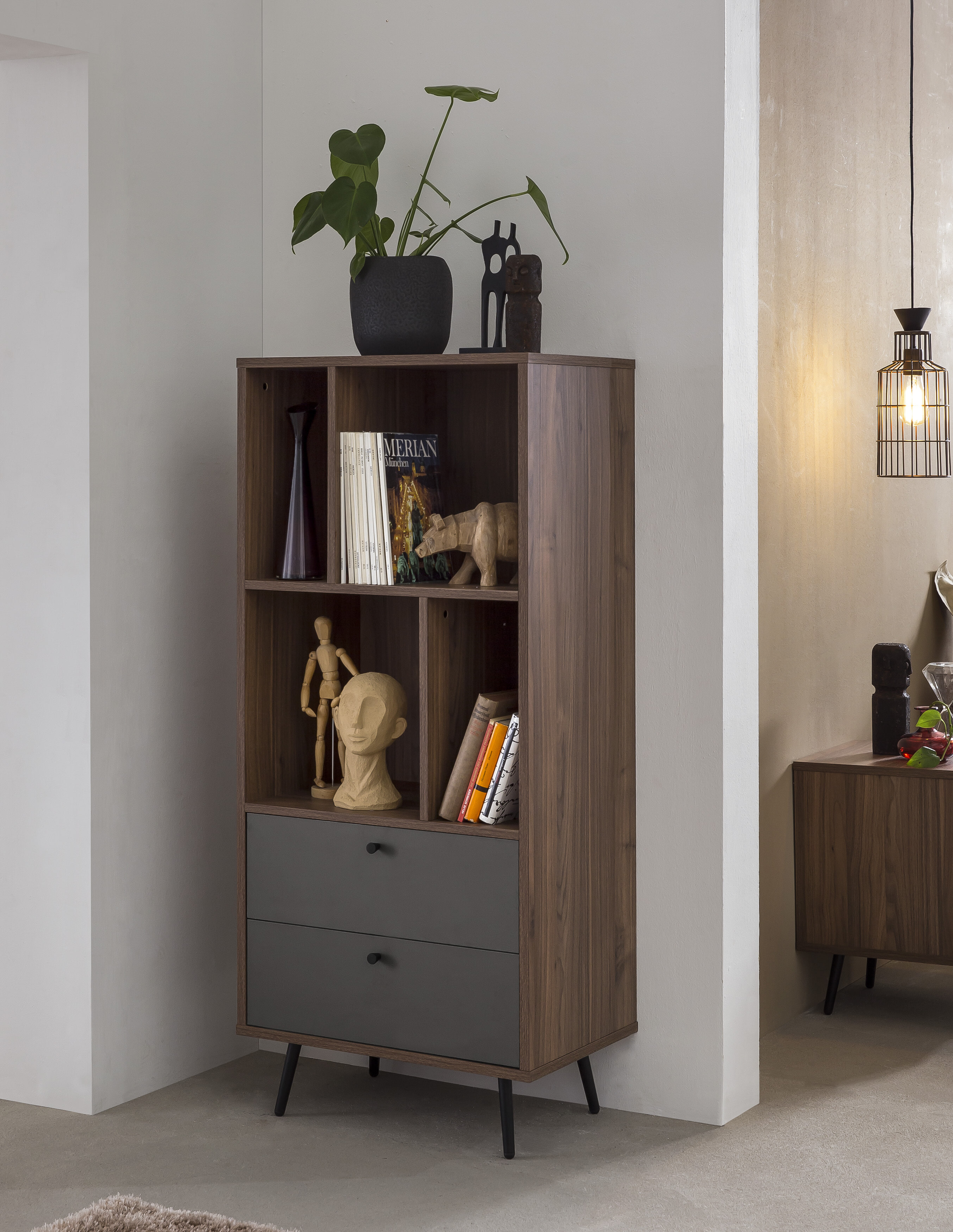 Artistiq Wandkast 'Romain' 138 x 60cm, kleur Walnoot / Grijs