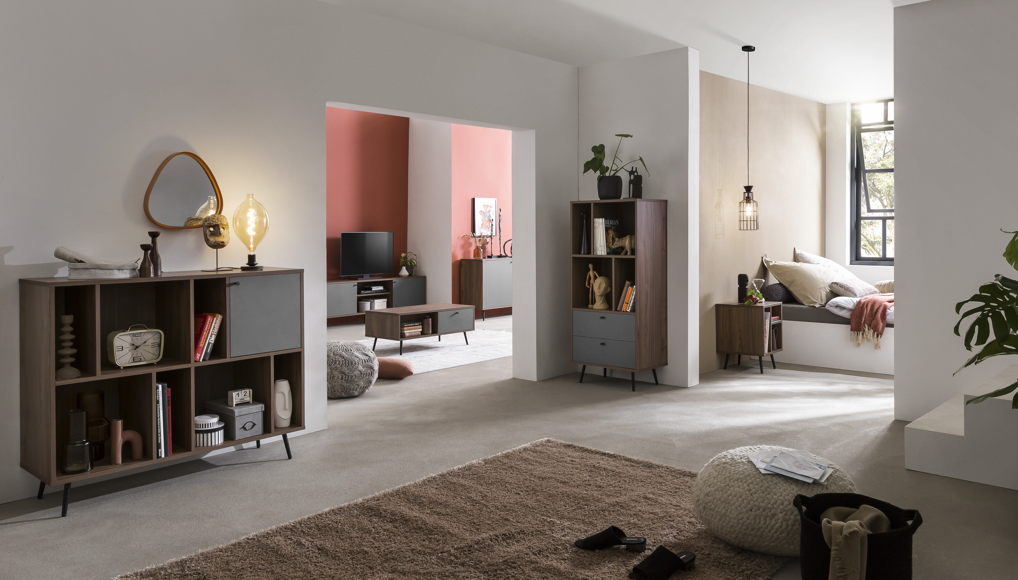 Artistiq Wandkast 'Romain' 76 x 118cm, kleur Walnoot / Grijs