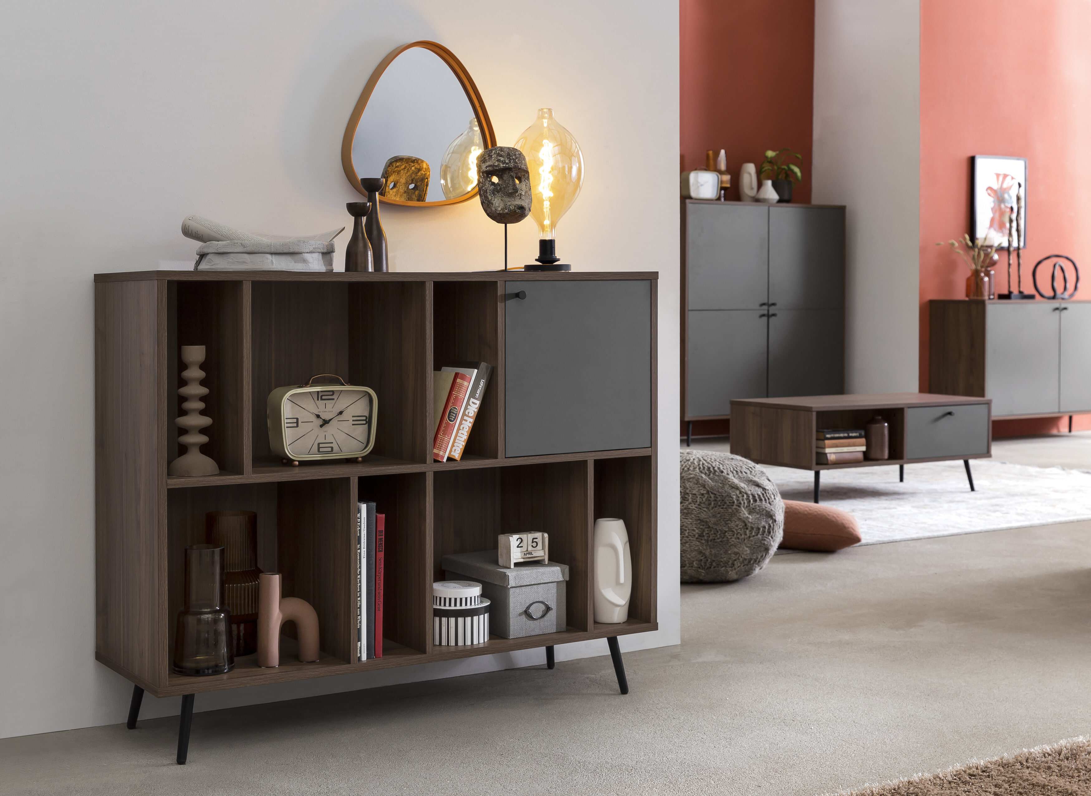 Artistiq Wandkast 'Romain' 76 x 118cm, kleur Walnoot / Grijs