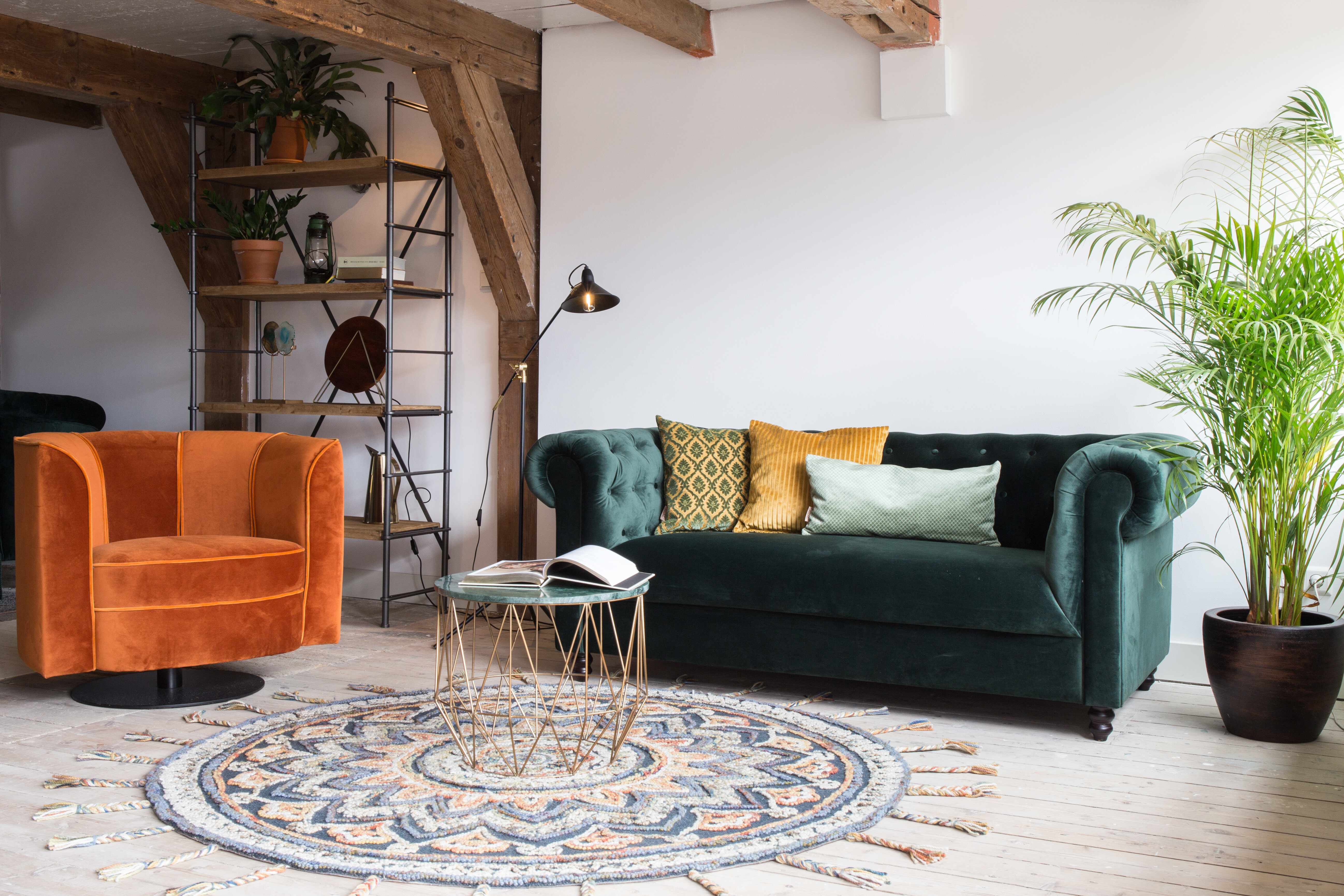 Dutchbone Draaibare Fauteuil 'Flower', kleur Oranje