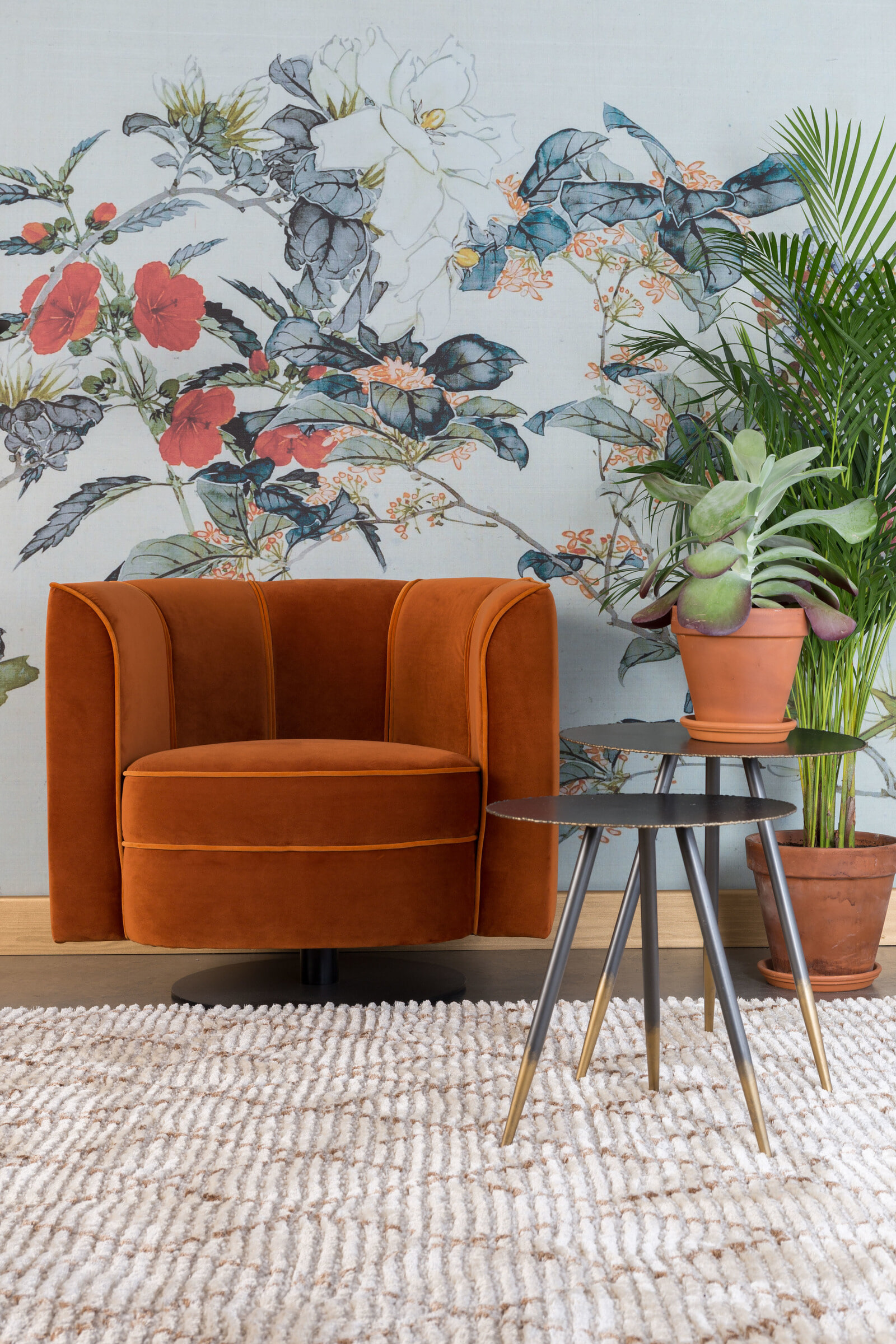 Dutchbone Draaibare Fauteuil 'Flower', kleur Oranje