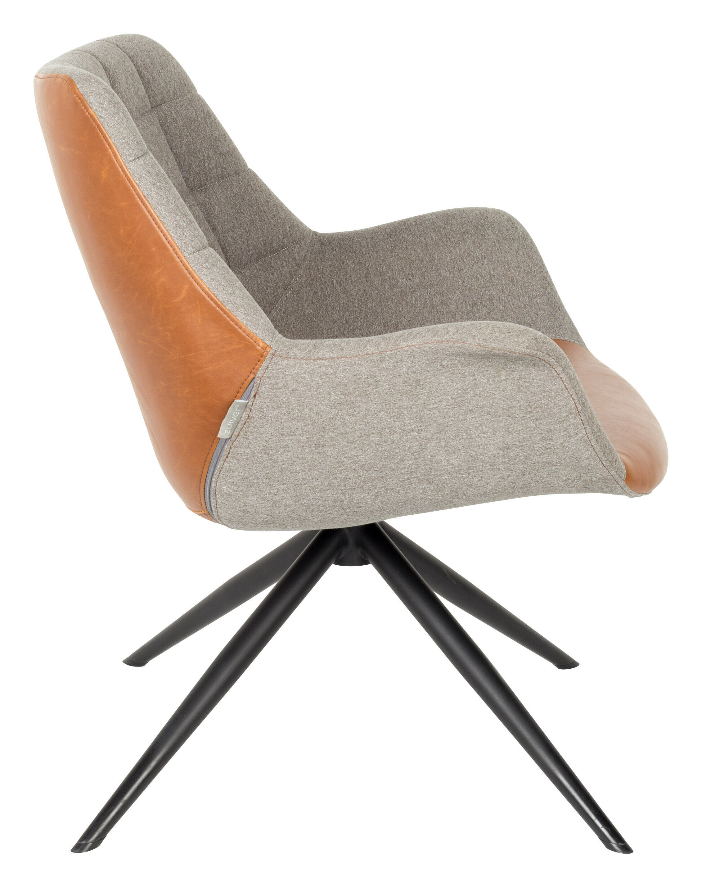 Zuiver Draaifauteuil 'Doulton' PU en stof, kleur Grijs/Bruin