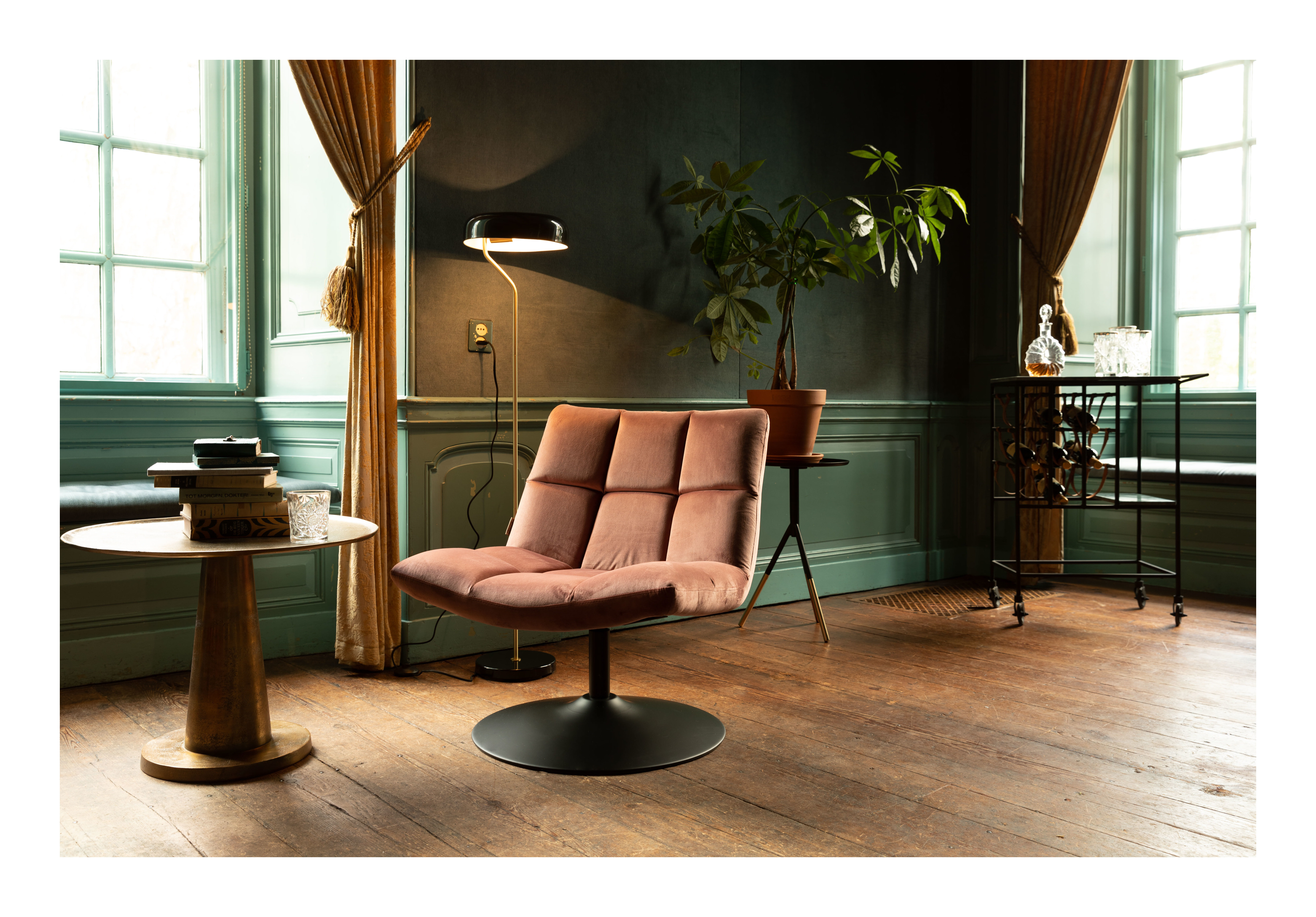 Dutchbone Fauteuil 'Bar' Velvet, kleur Roze
